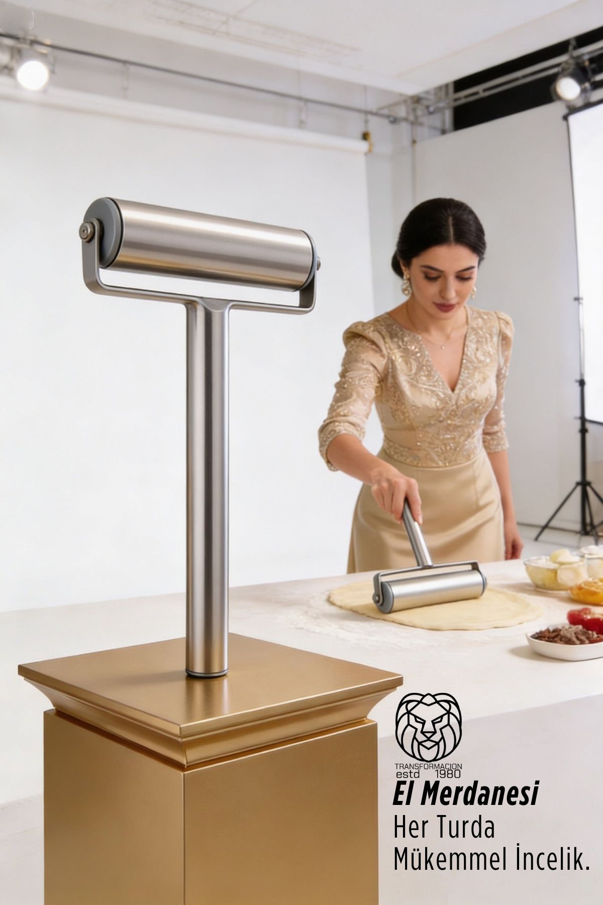 Paslanmaz Çelik El Merdanesi: Profesyonel Pizza Mantı ve Hamur Açma Silindiri 722852