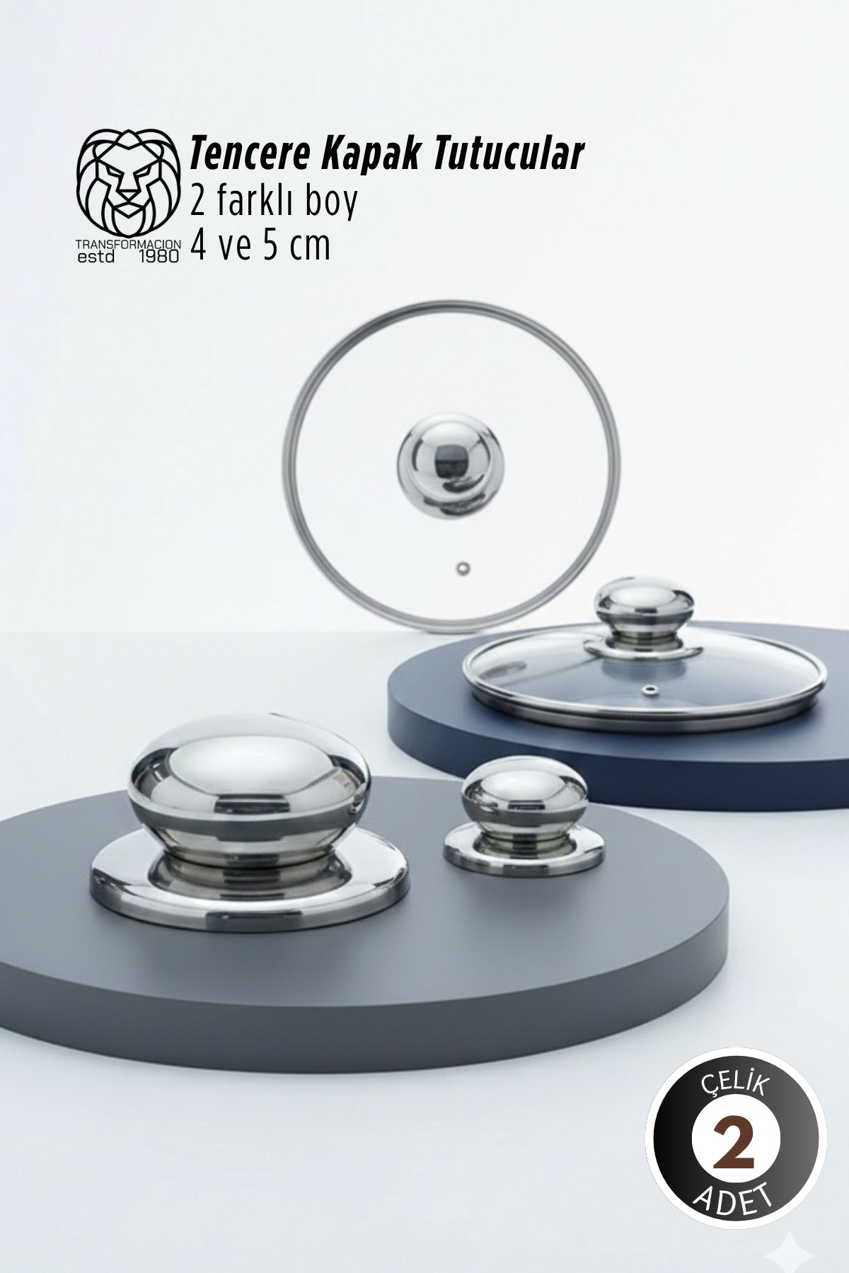 Valeria Serisi 2’li Paslanmaz Çelik Lüks Tencere Kapağı Tutucu Seti - 4-5 cm Universal 722856