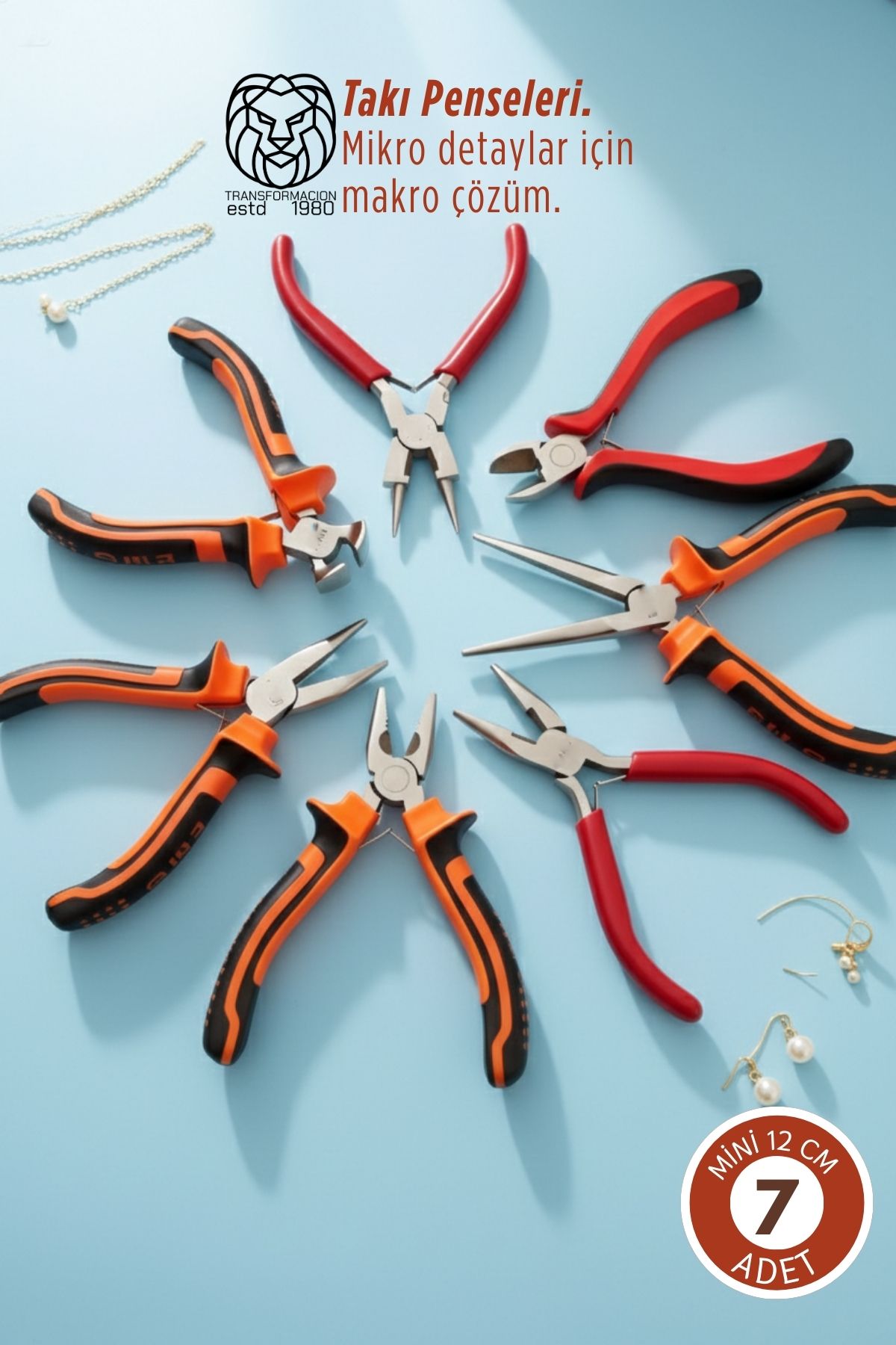 7'li Profesyonel Takı Tasarım & Hobi Pense Seti (Hassas İşçilik Kiti) 