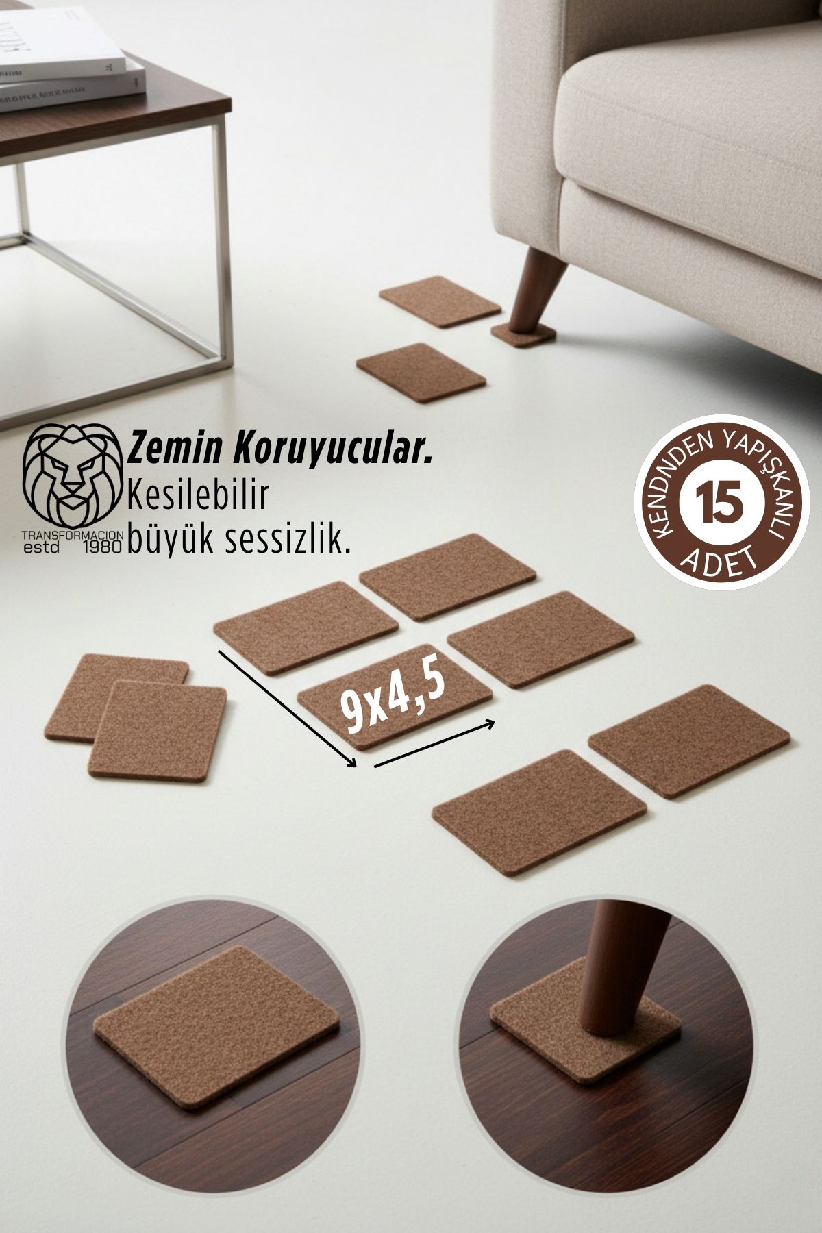 15’li Premium Zemin Koruyucu Keçe 9x4,5 cm Mobilya Ayak Koruyucu 