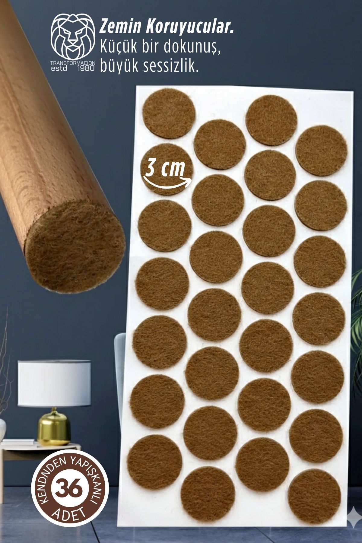 36 Adet Kendinden Yapışkanlı 3x3 cm Premium Zemin Koruyucu Keçe Seti 