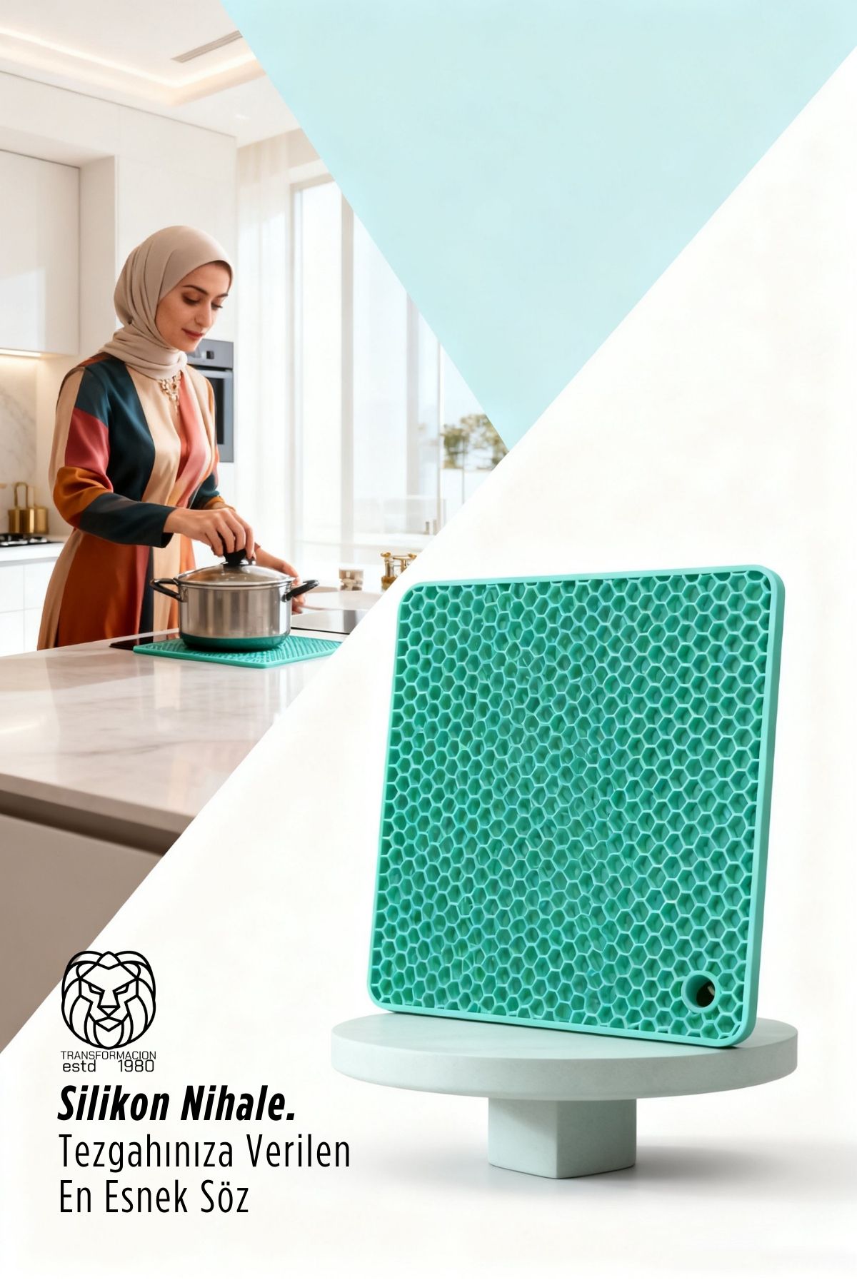 Derin Su  Serisi - Isıya Dayanıklı Bal Peteği Kaymaz Silikon Kare Nihale 