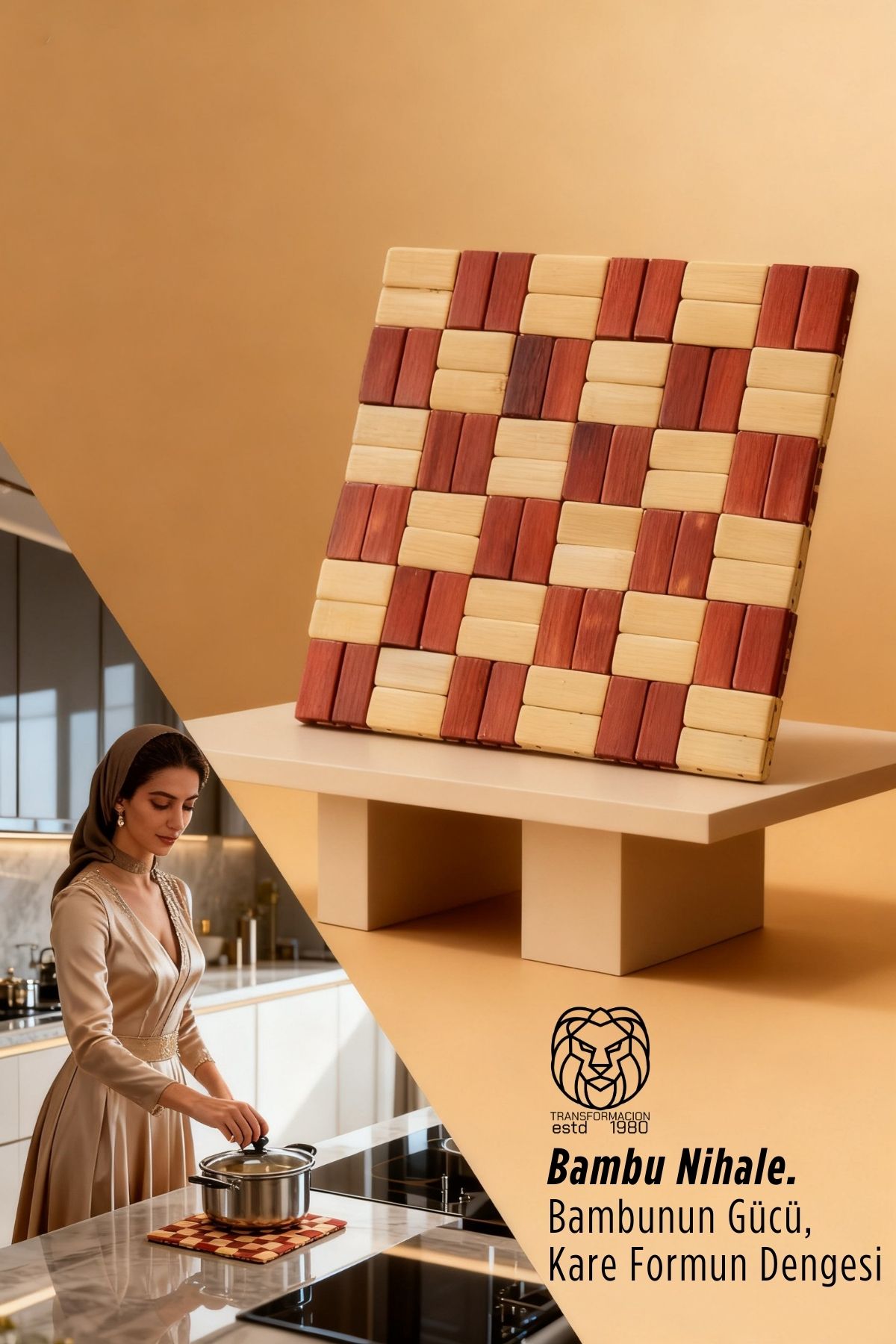 Derin Su Serisi - Lüks Kare Bambu Mutfak Nihalesi 17x17 cm 