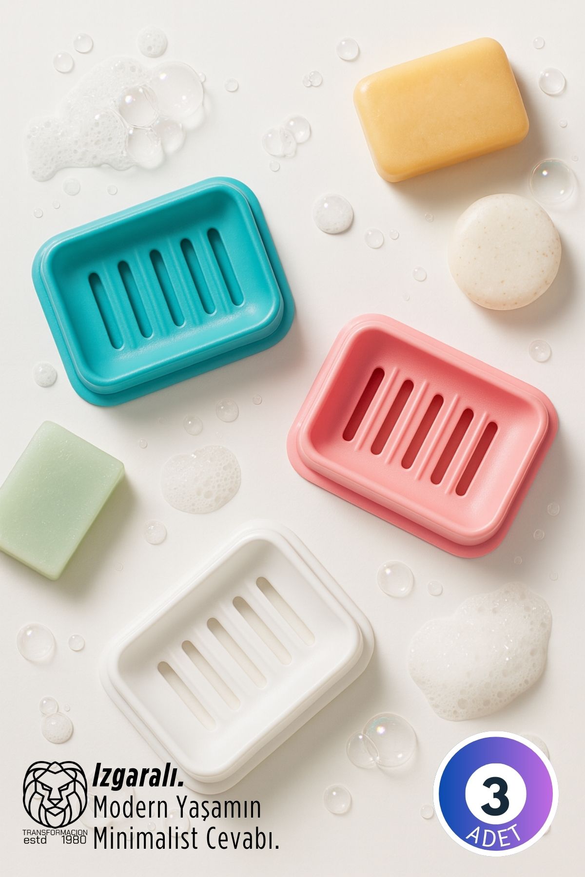  Claire Serisi 3’lü Lüks Renkli Sabunluk Seti - Modern Islak Alan Düzenleyici 