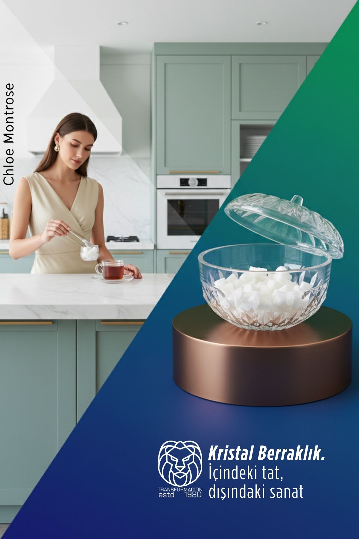 Chloe Montrose Serisi Kristal Berraklığında Şık Kapaklı Şekerlik 12x9 cm 