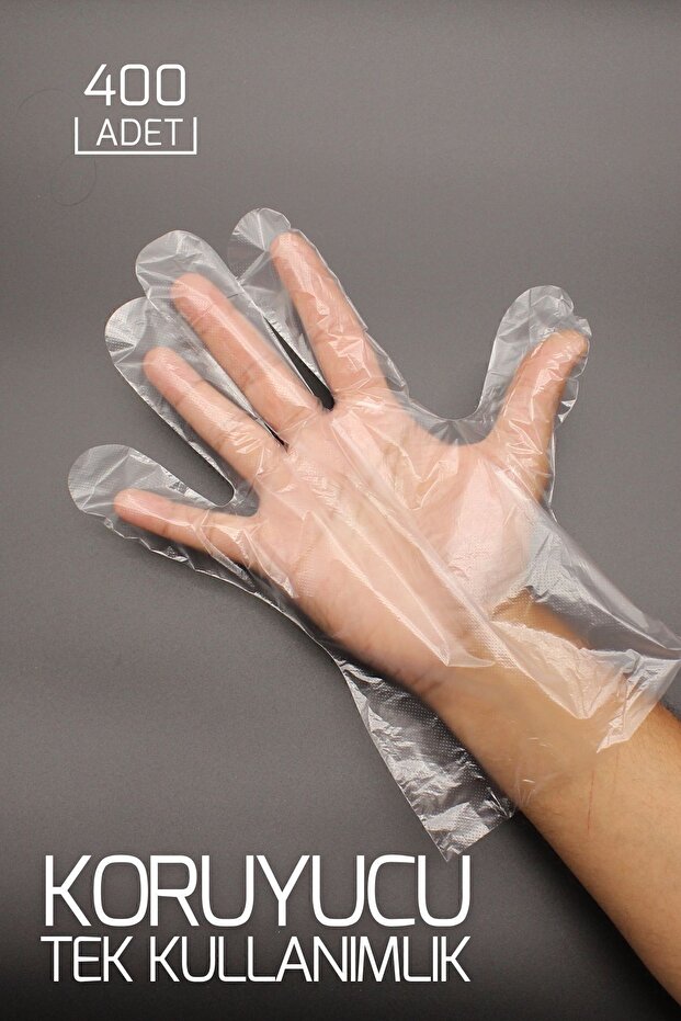 400 Adet Tek Kullanımlık Şeffaf Eldiven 