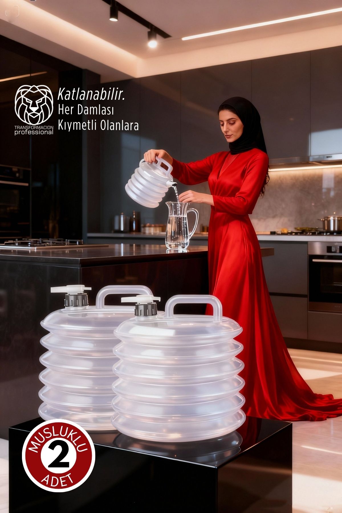 2 li SET Akordiyon Bidon - Katlanabilir Lüks Su Taşıma Ünitesi | 10L Şeffaf Tasarım 