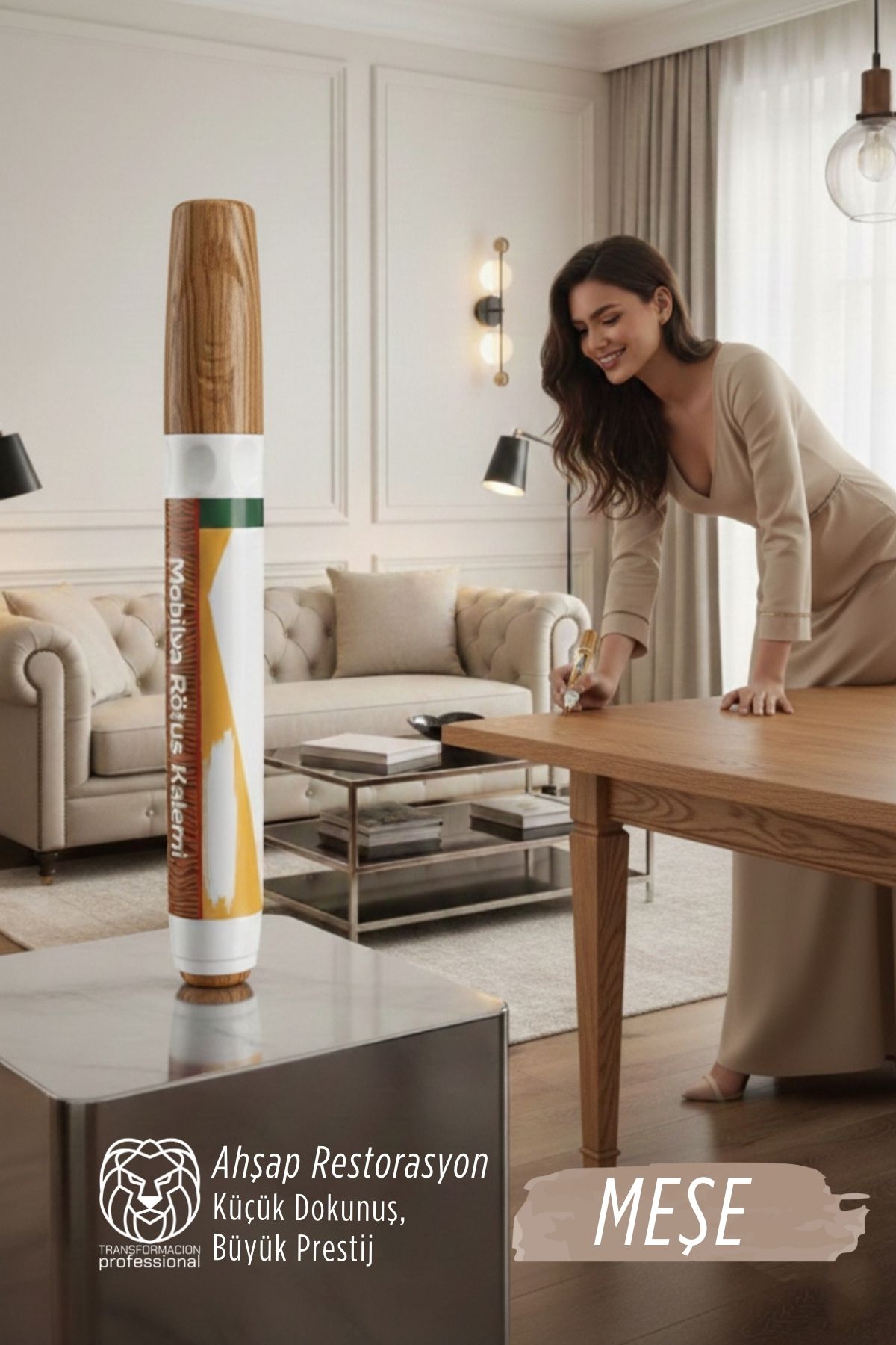 Meşe Renk Mobilya Rötüş Kalemi – Ahşap Çizik Giderici & Restorasyon Kalemi (Meşe/Oak) 