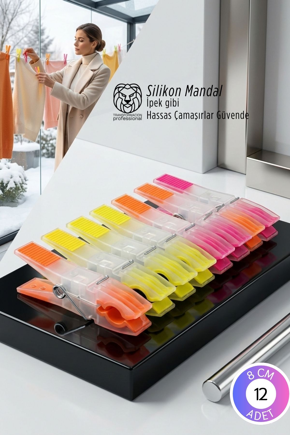 Premium 12'li  Silikon Destekli Lüks Mandal Seti – Hassas Kıyafet Koruyucu & İz Yapmayan Modern Tasarım 