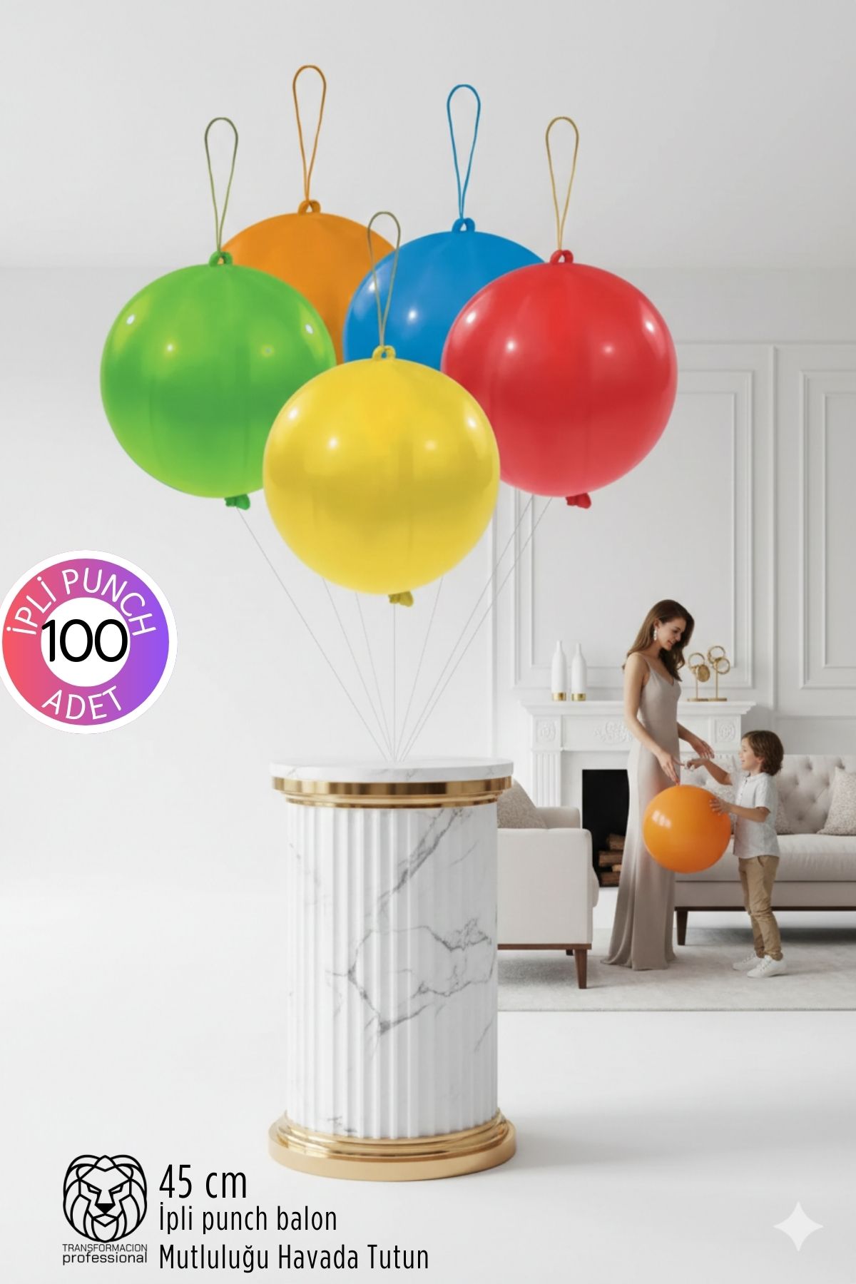 Premium Serisi Punch İpli Balon 40 cm Mat Lateks Balon Seti – 100’lü Profesyonel Etkinlik Paketi 