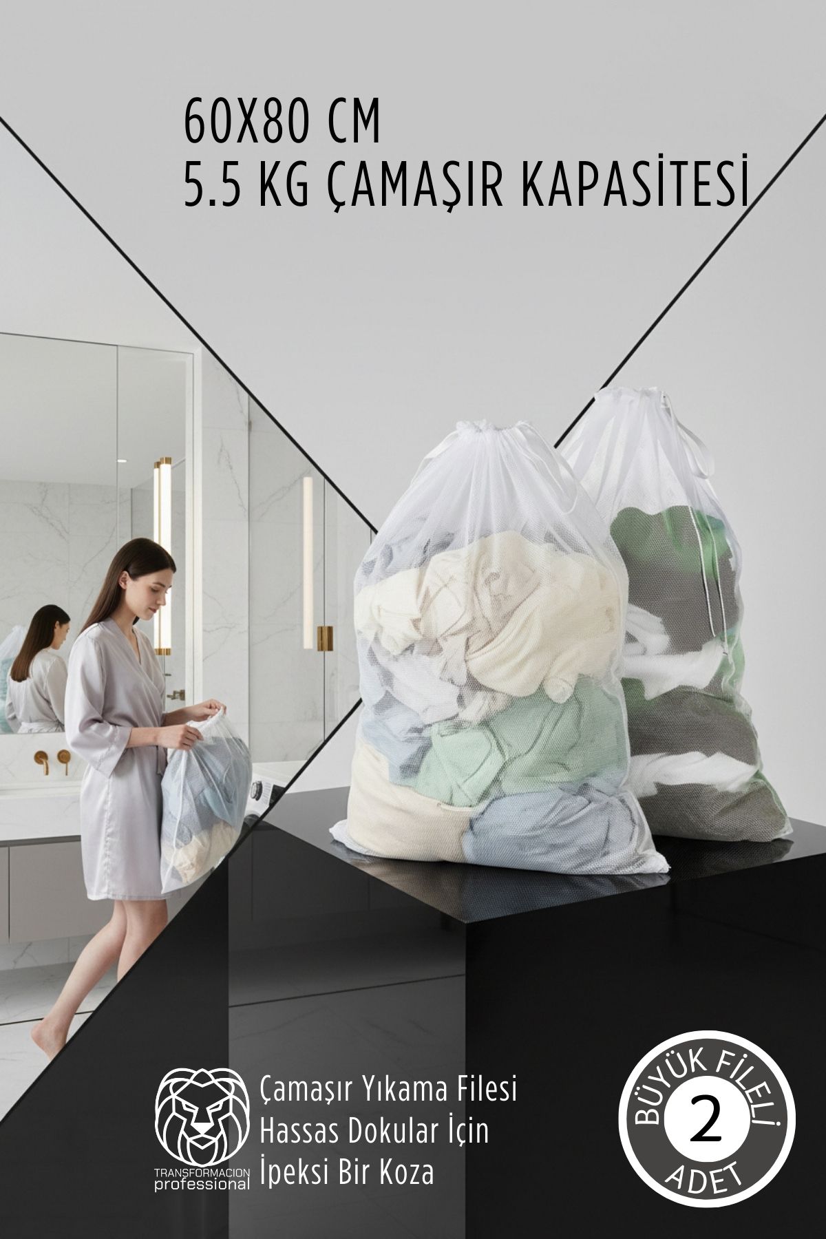 Premium Hassas Dokunuş: 2'li Lüks Çamaşır Yıkama Filesi Seti - Giysi Koruma Sanatı 60x80 cm 
