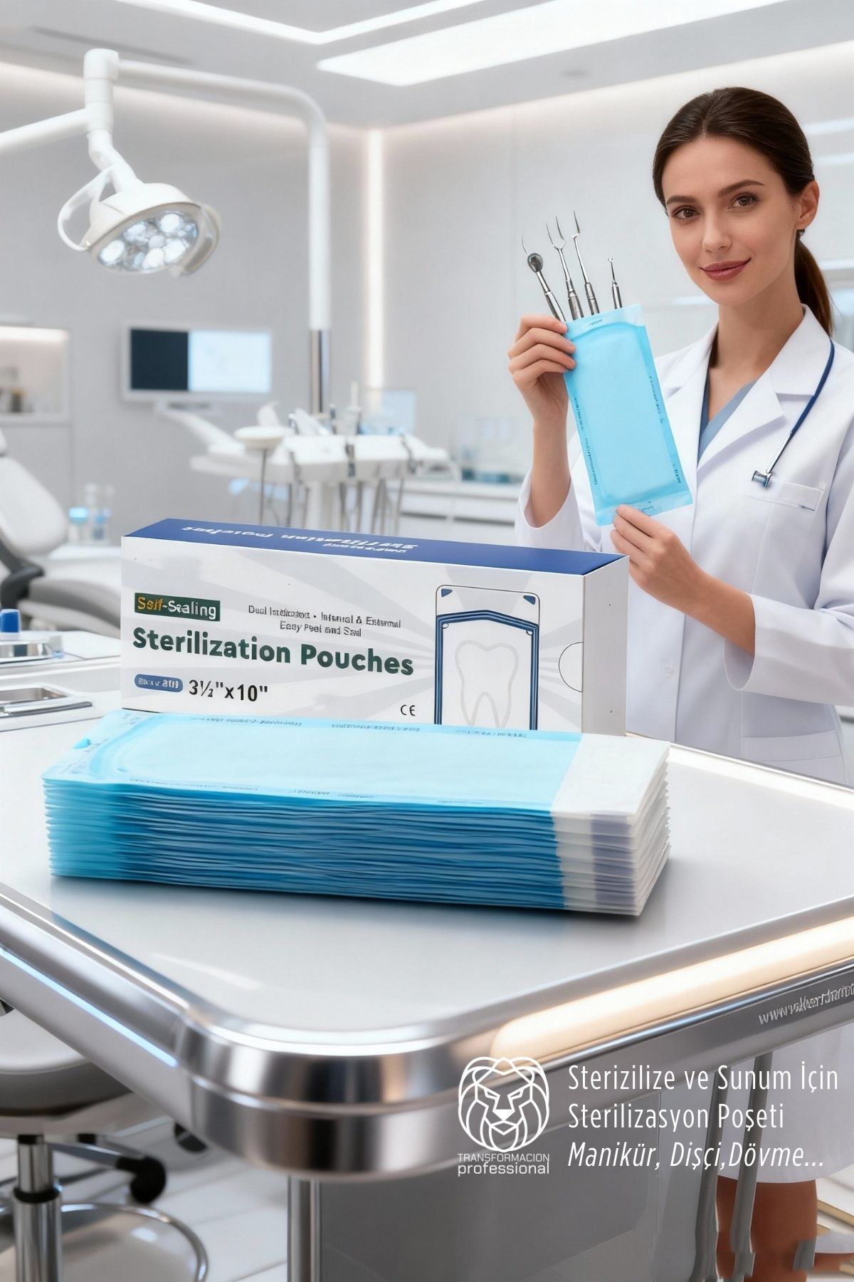 Sterilizasyon Poşeti 200 Adet - Otoklav Kendinden Yapışkanlı Medikal Poşet 9x26 cm 