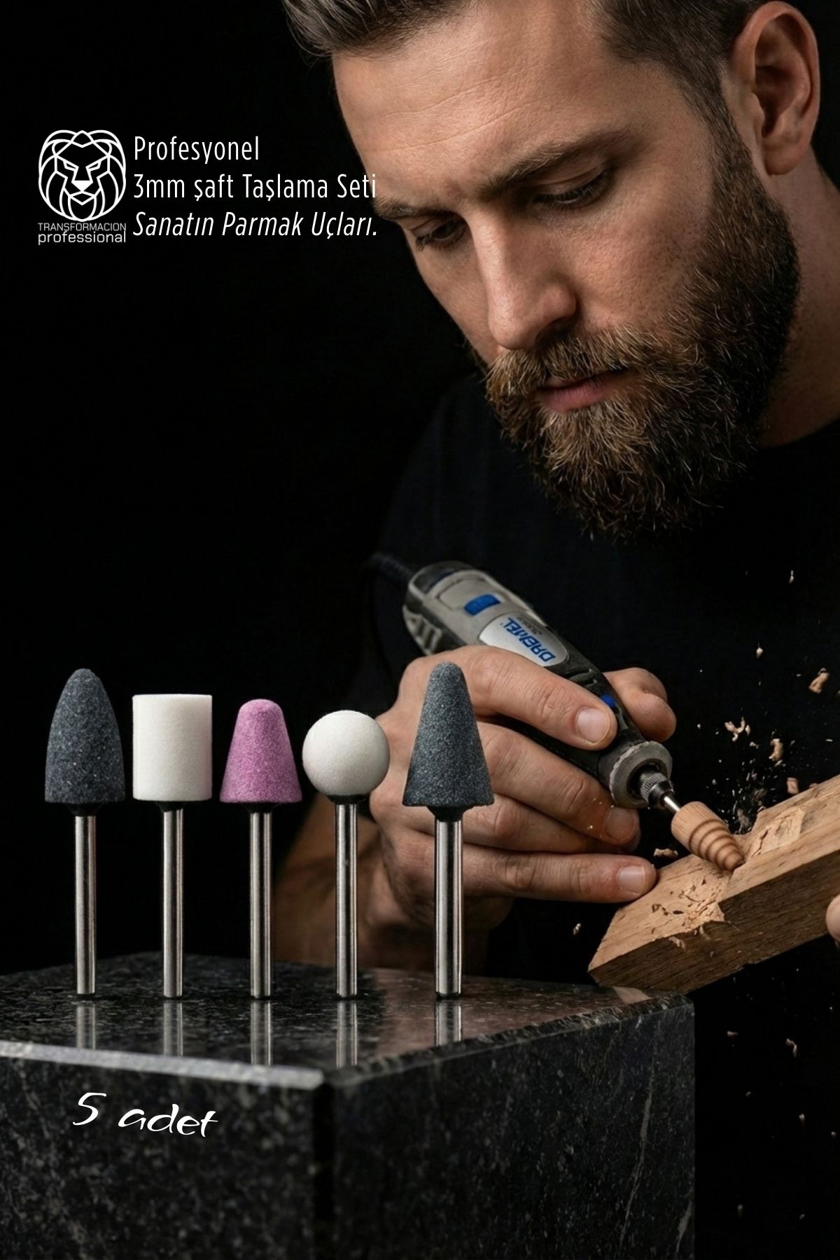 5'li Dremel Ucuna Taşlama Seti - 3mm Şaft Profesyonel Oyma, Şekillendirme ve Rötuş Uçları 