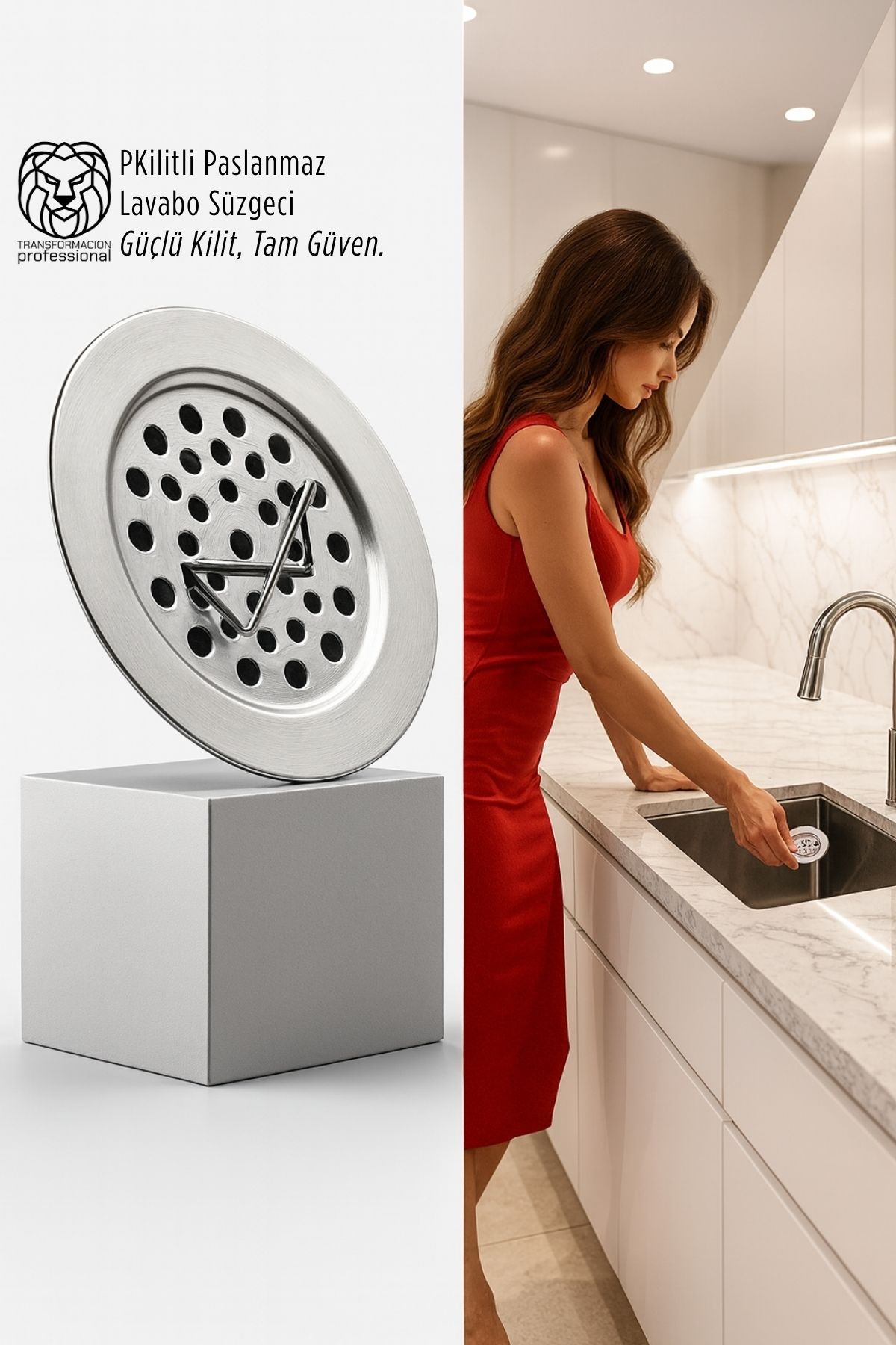  Kilitli Paslanmaz Lavabo Süzgeci - Akıllı Tahliye ve Tam Süzme Teknolojisi (5.5 cm) 