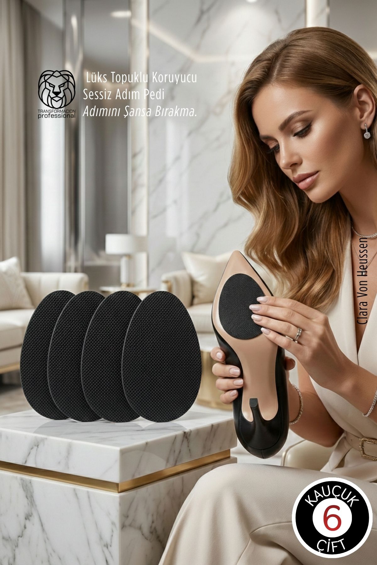 Premium Kauçuk Ayakkabı Kaydırmazı - Lüks Topuklu Koruyucu & Sessiz Adım Pedi 6 ÇİFT 