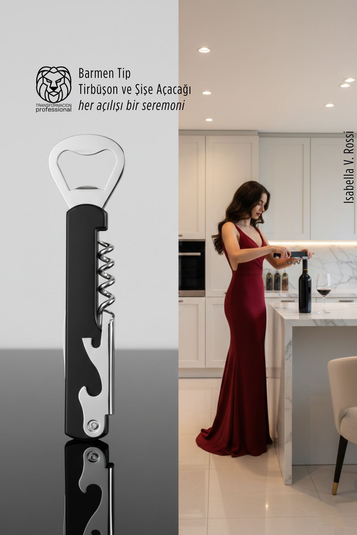 Barmen Tip Çelik Profesyonel Tirbüşon ve Şişe Açacağı Kombine Set 