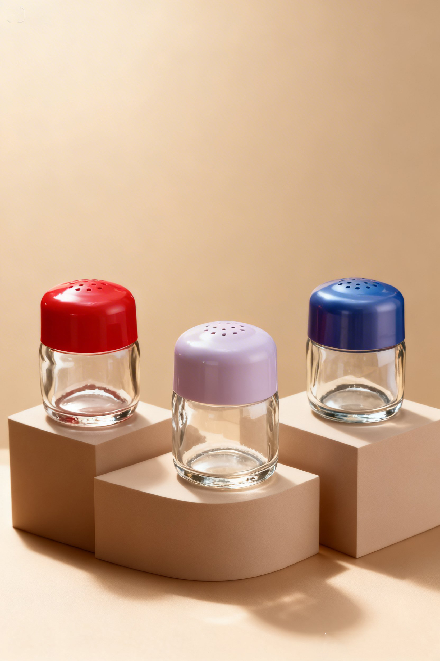 Sofia Valli Serisi 4’lü Renkli Kapaklı Cam Mini Tuzluk ve Baharatlık Seti 6x4 cm 722869