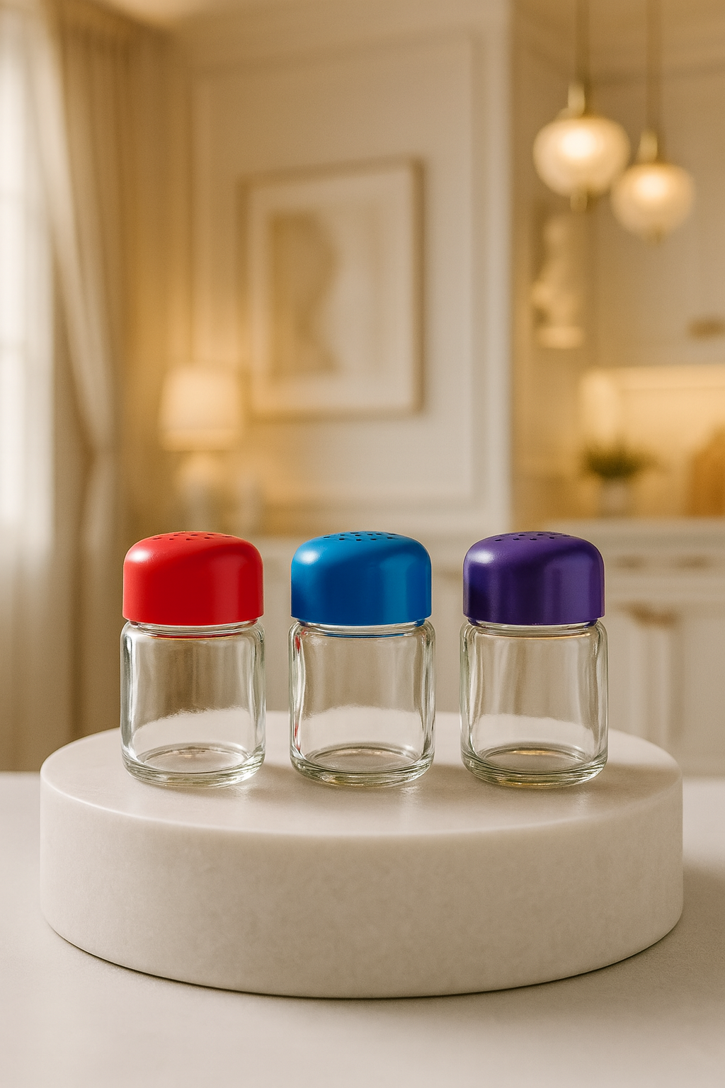 Sofia Valli Serisi 4’lü Renkli Kapaklı Cam Mini Tuzluk ve Baharatlık Seti 6x4 cm 722869