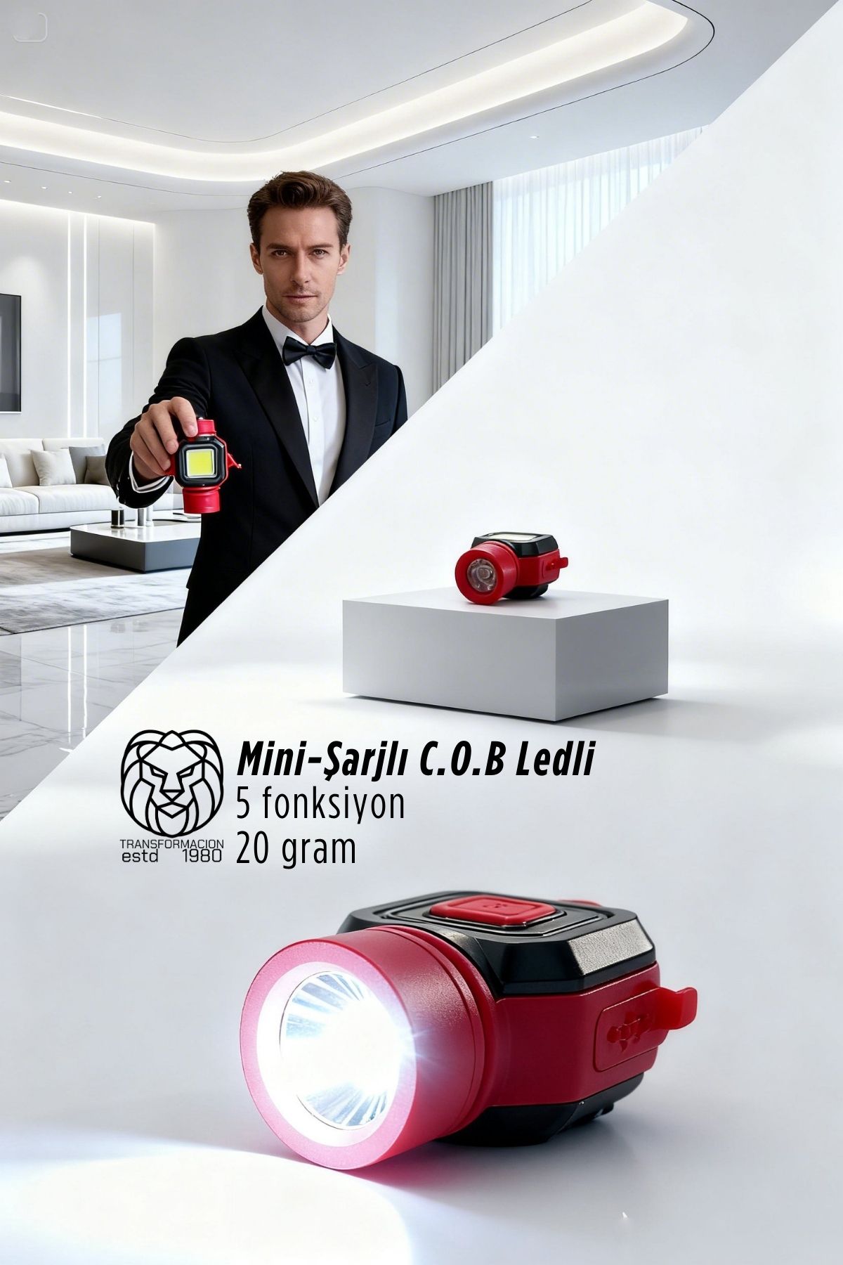 Ultra-Pro 5 Fonksiyonlu 600 Lümen USB-C Şarjlı Mini Led El Feneri & Kamp Lambası 722876