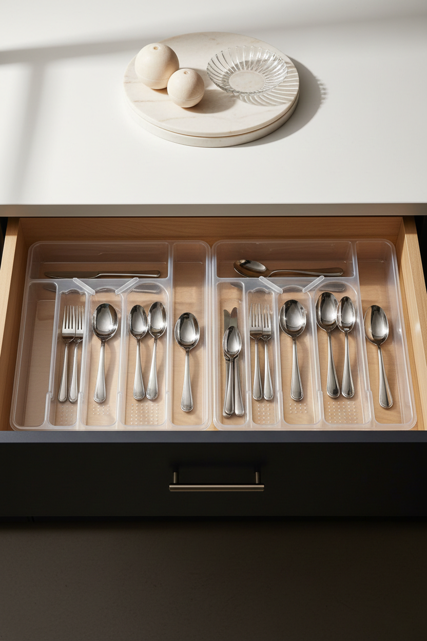 Greta Serisi 6 Bölmeli 2 Lİ SET Şeffaf Çekmece İçi Kaşıklık - Kristal Berraklığında Düzenleyici 722880