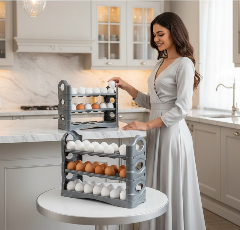 30’lu Modern Yumurta Düzenleyici - Gri Antrasit Mutfak Organizeri 722881