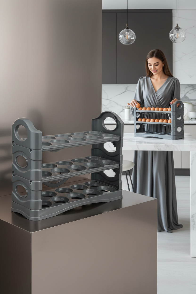 30’lu Modern Yumurta Düzenleyici - Gri Antrasit Mutfak Organizeri 722881