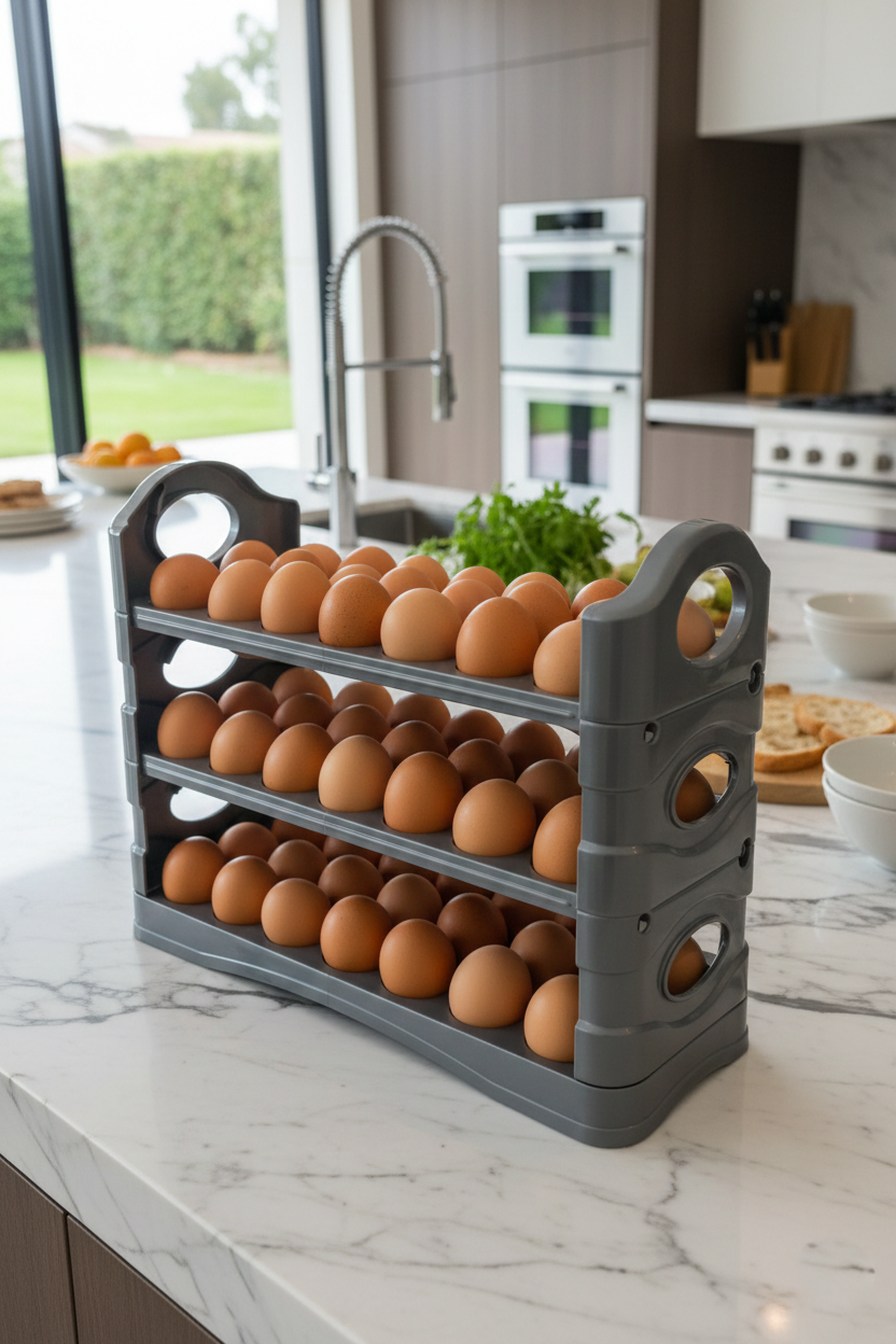 30’lu Modern Yumurta Düzenleyici - Gri Antrasit Mutfak Organizeri 722881