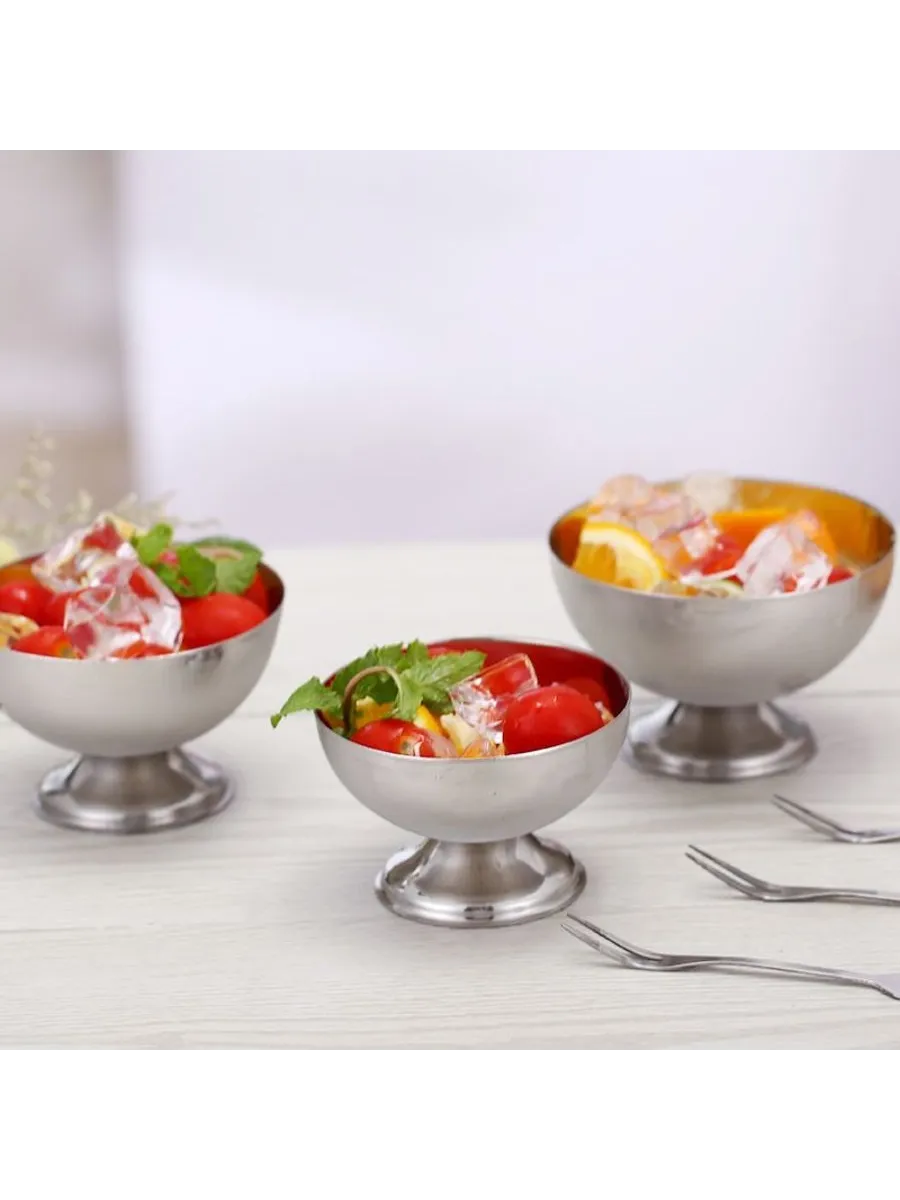 4 lü Liana Silver Paslanmaz Çelik Ayaklı Dondurma ve Sunum Kasesi - 11 cm 722883