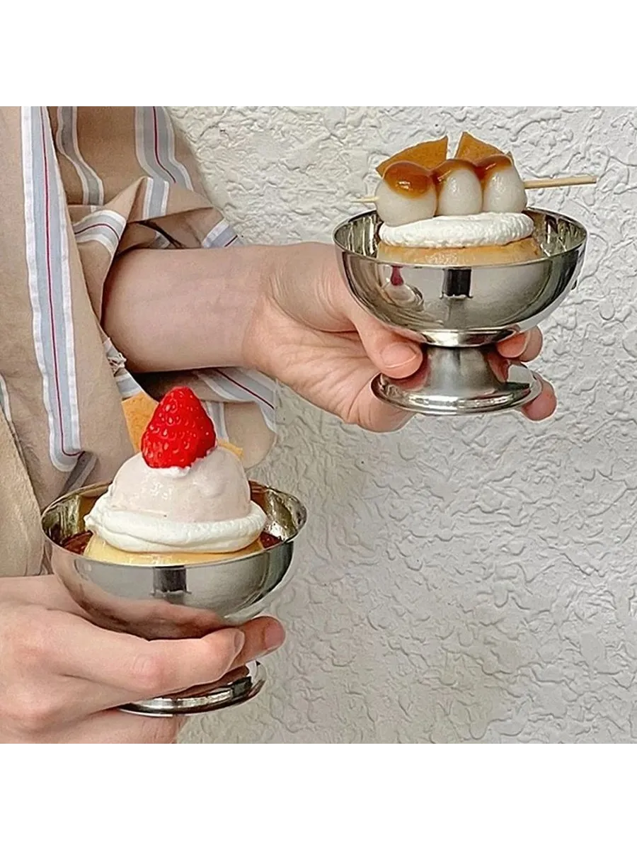 4 lü Liana Silver Paslanmaz Çelik Ayaklı Dondurma ve Sunum Kasesi - 11 cm 722883