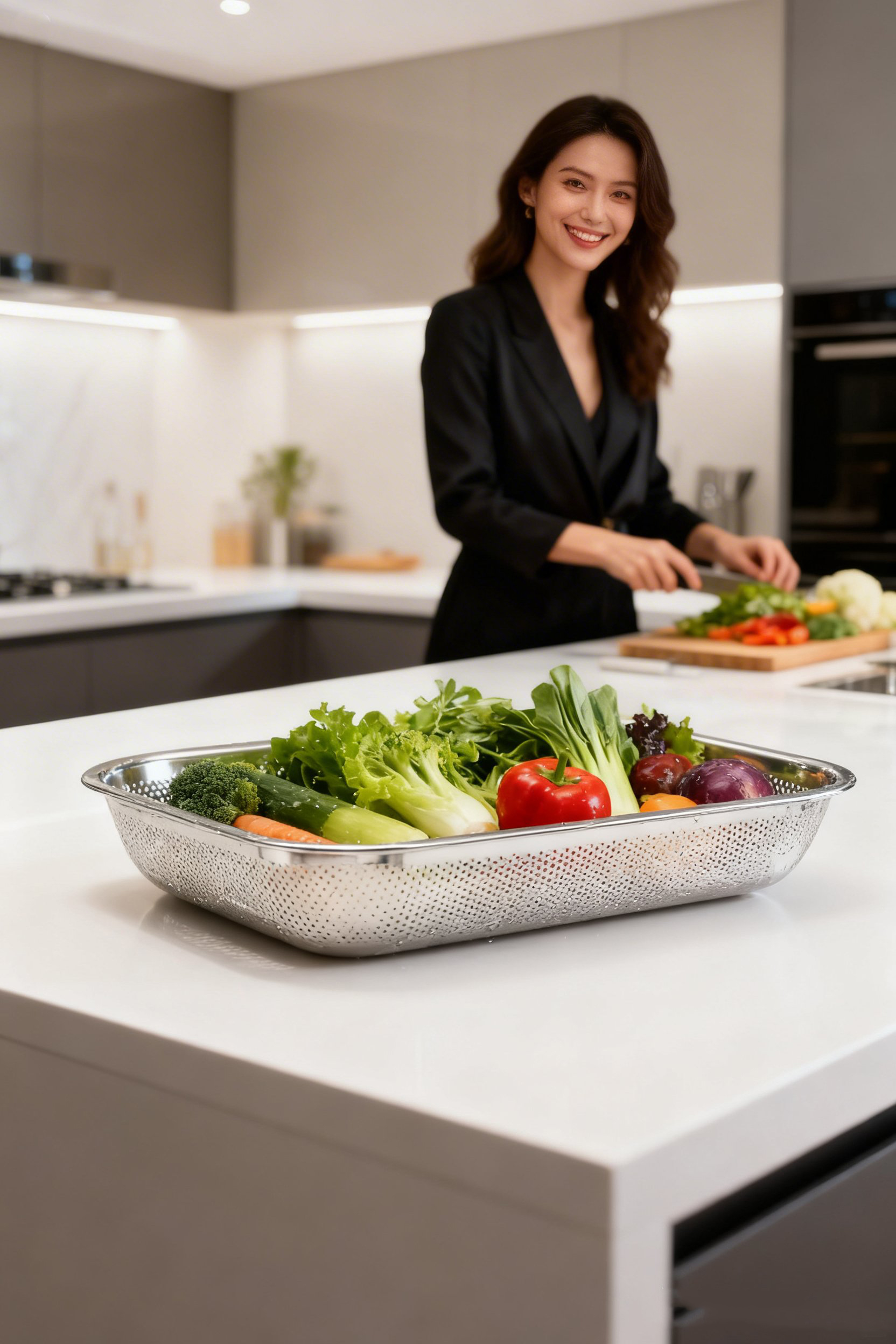 Heidi Serisi Paslanmaz Çelik Dikdörtgen Büyük Boy Süzgeç Kevgir 37x27 cm 722889