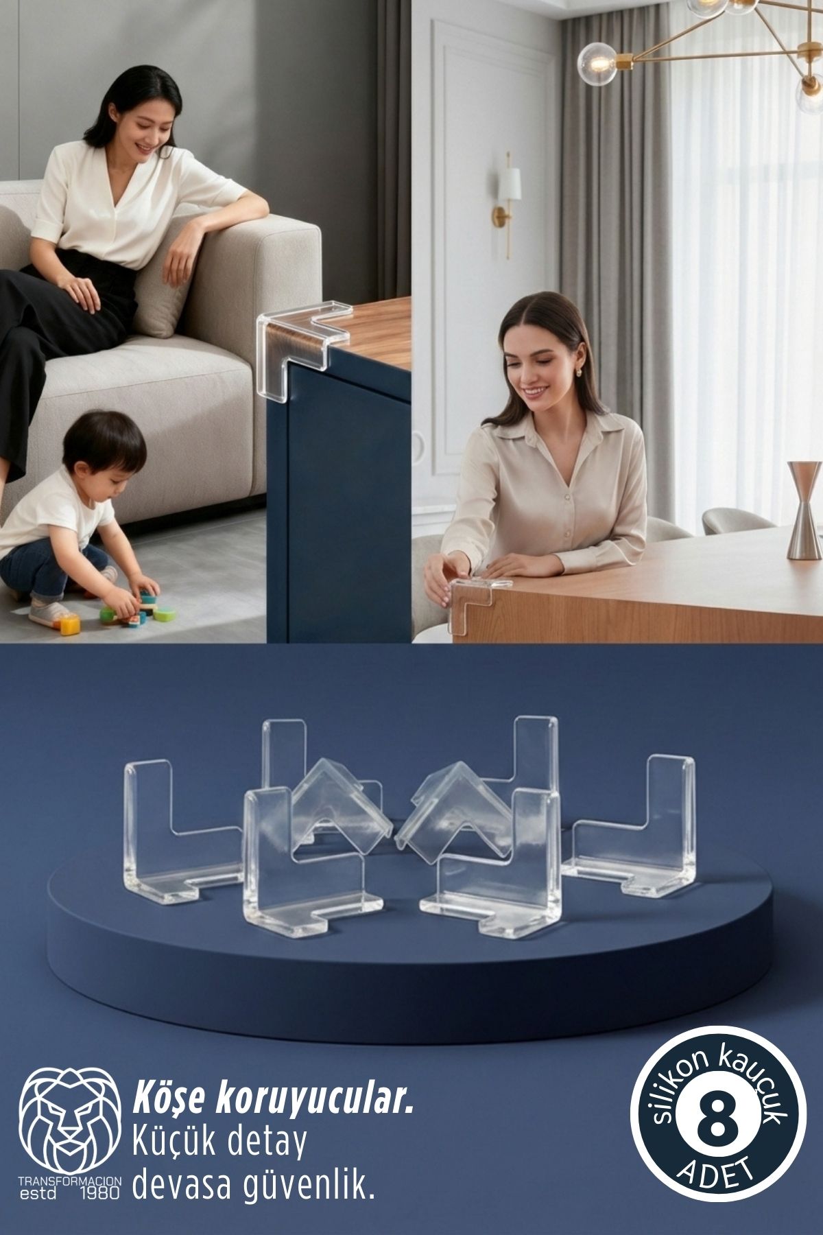 Eva Serisi 8’li Lüks Şeffaf Kenar Koruyucu – Darbe Emici Yumuşak Köşe Zırhı 722891