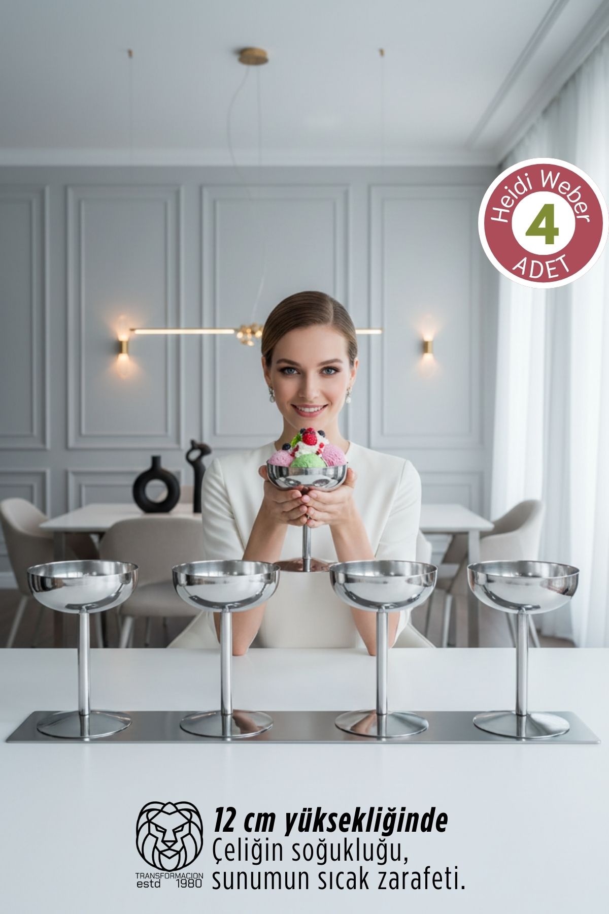 Heidi Serisi 4’lü Paslanmaz Çelik Lüks Dondurma ve Sunum Kasesi Seti 12 cm 722888