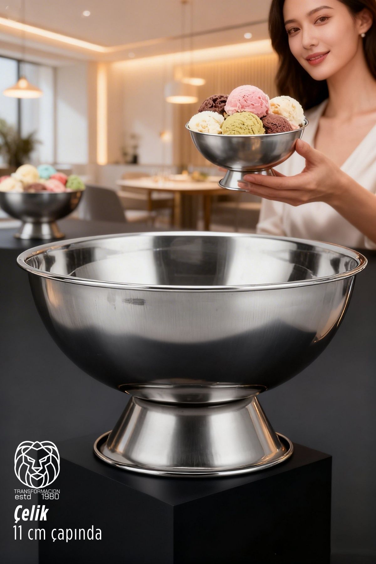 Liana Silver Paslanmaz Çelik Ayaklı Dondurma ve Sunum Kasesi - 11 cm 722884