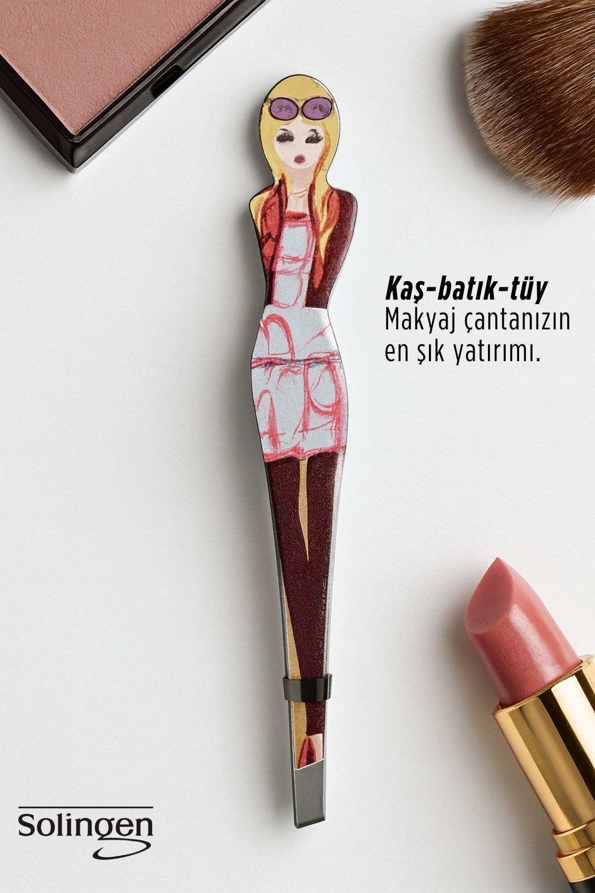 Profesyonel Eğimli Uçlu Stil İkonu Paslanmaz Çelik Kaş Cımbızı Solingen Professional 722861