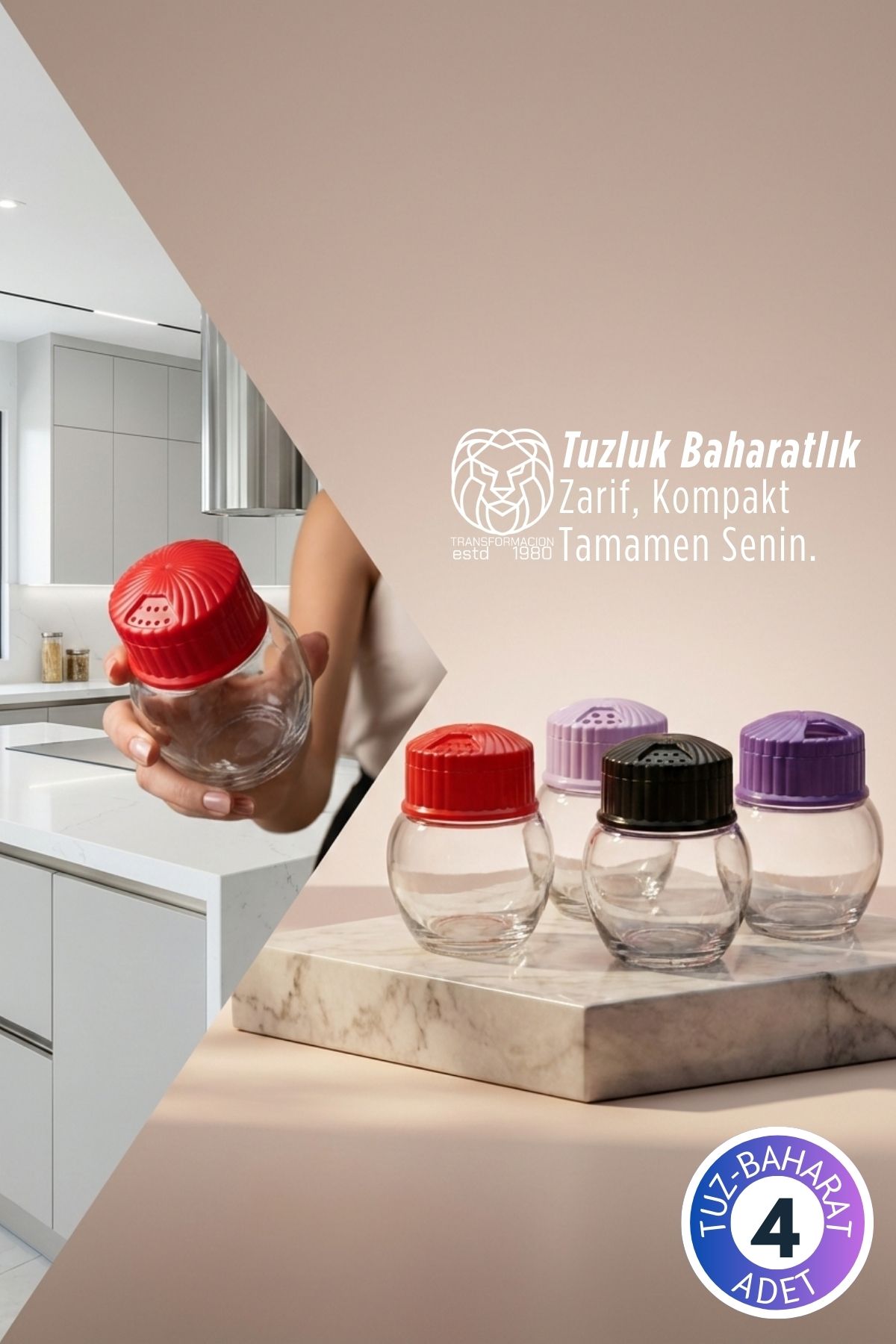  Giulia 4'lü Lüks Cam Tuzluk Seti - 10 cm Kristal Tasarım Baharatlık Takımı 722871