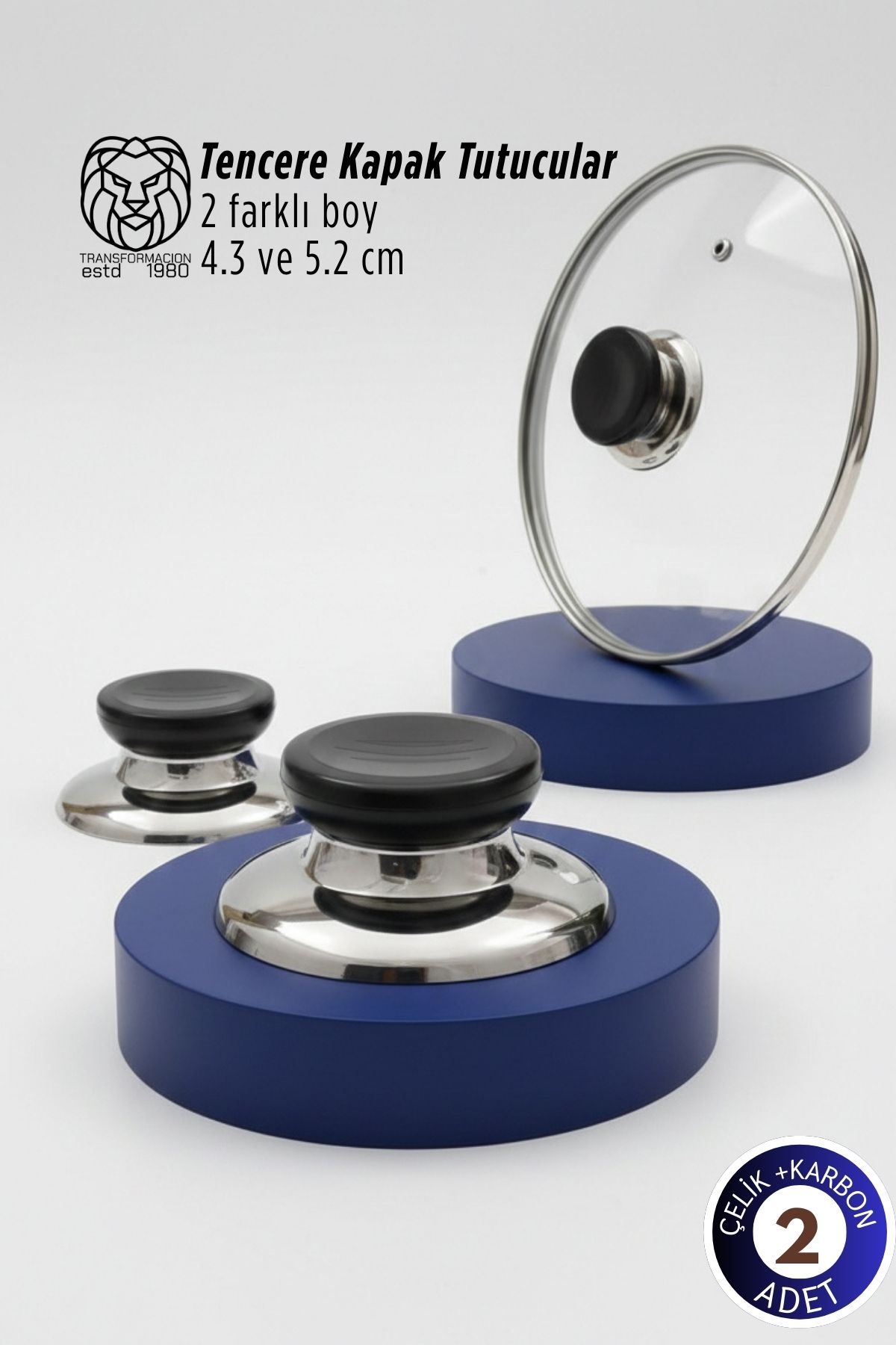 Bianca Serisi 2’li Paslanmaz Çelik Lüks Tencere Kapağı Tutucu Seti - 4.3 - 5.2 cm Universal 722858