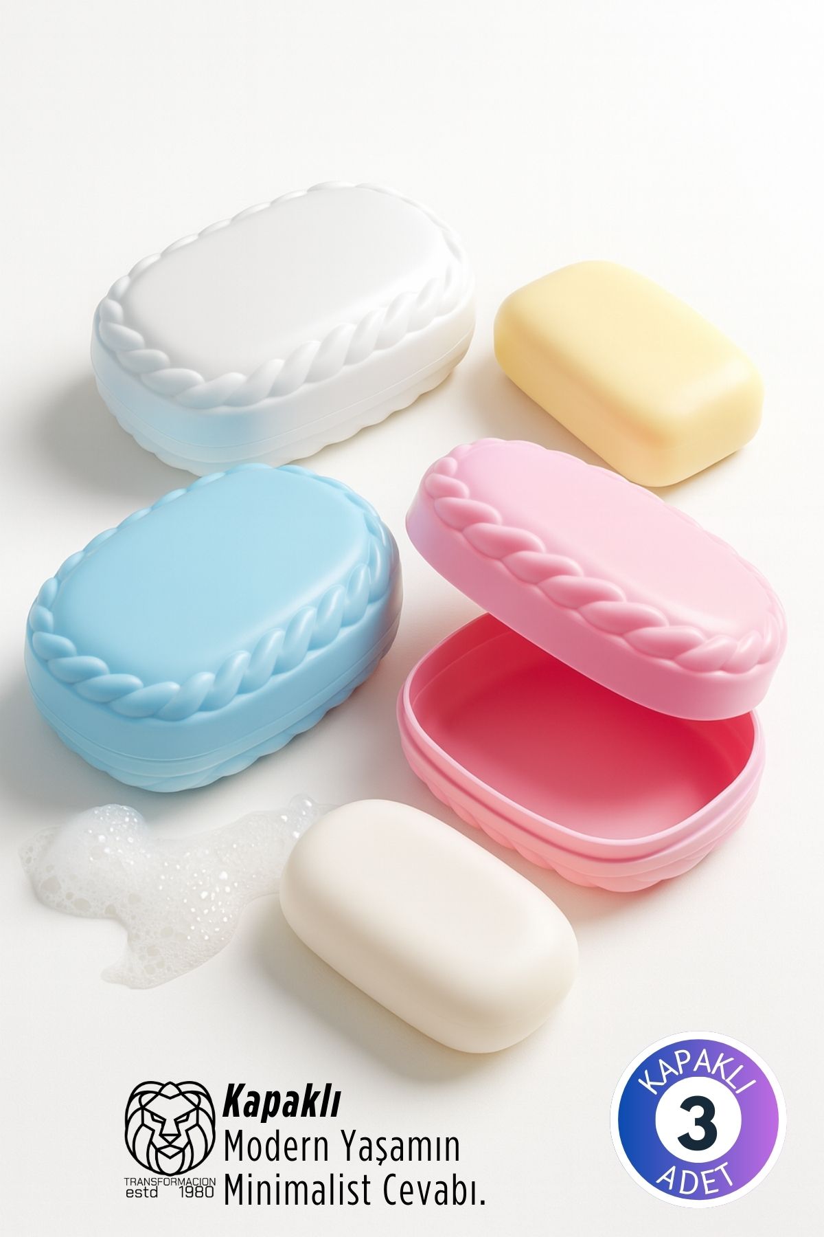  3’lü Sızdırmaz Kapaklı Sabunluk Seti -   Hijyenik Seyahat ve Banyo Kutusu 722834