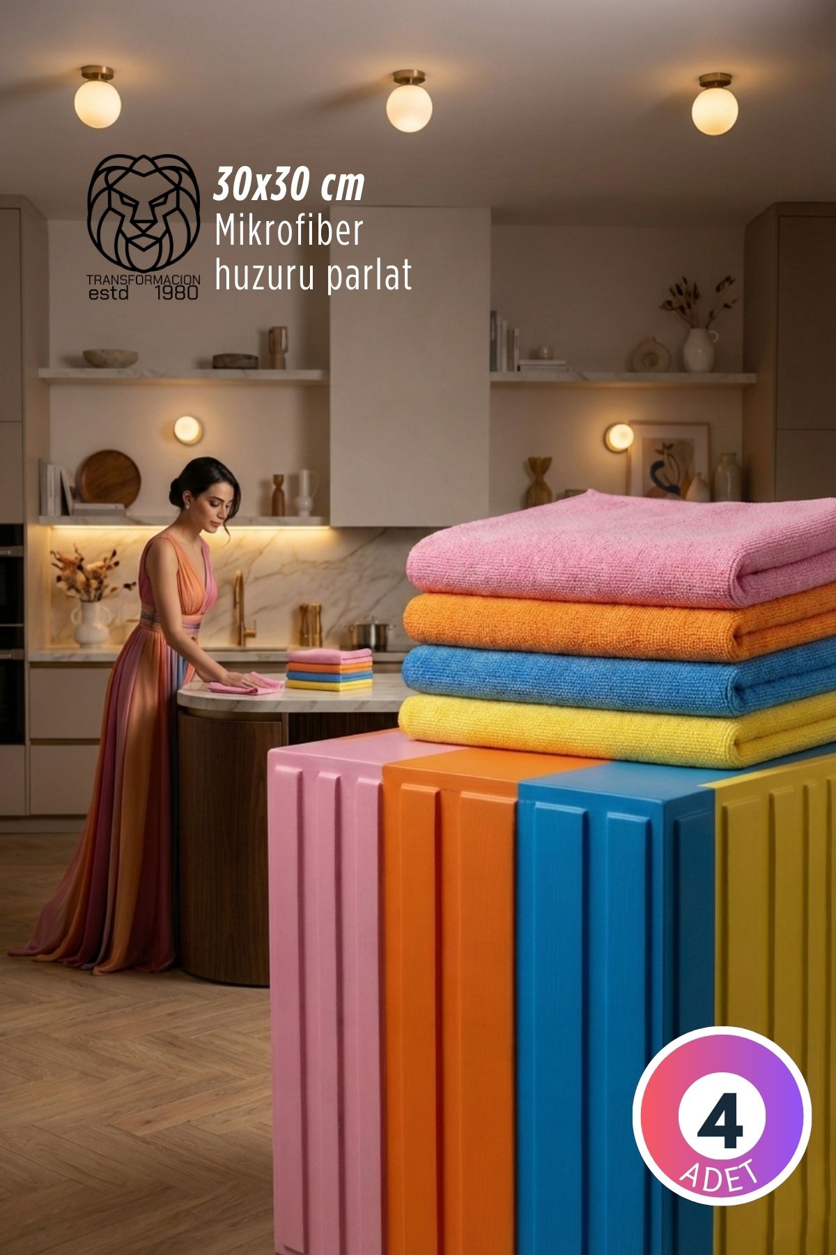 4'lü Lüks Mikrofiber Bez Seti: İz Bırakmayan Ultra Emici 722827