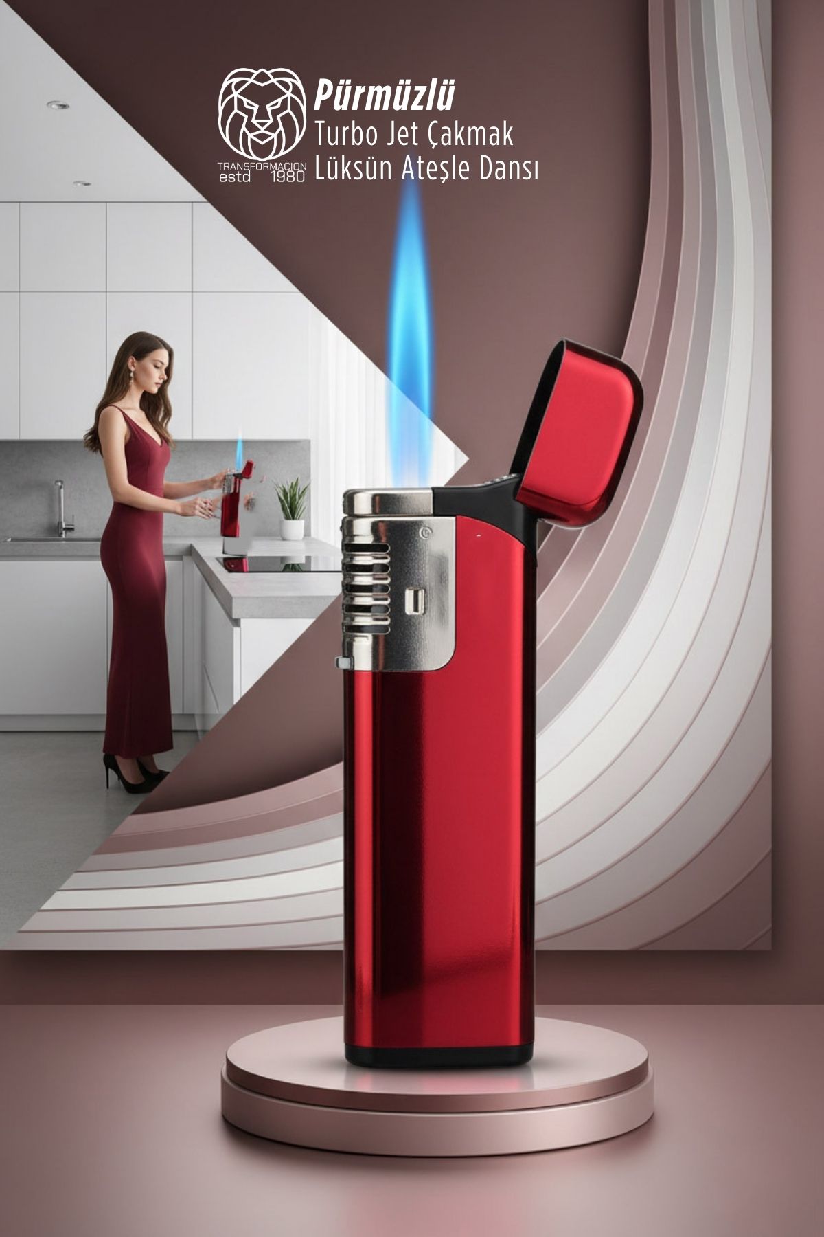Pürmüzlü Torch Çakmak: Rüzgara Dirençli Turbo Jet Alev & Lüks Tasarım Mutfak Çakmağı 722820