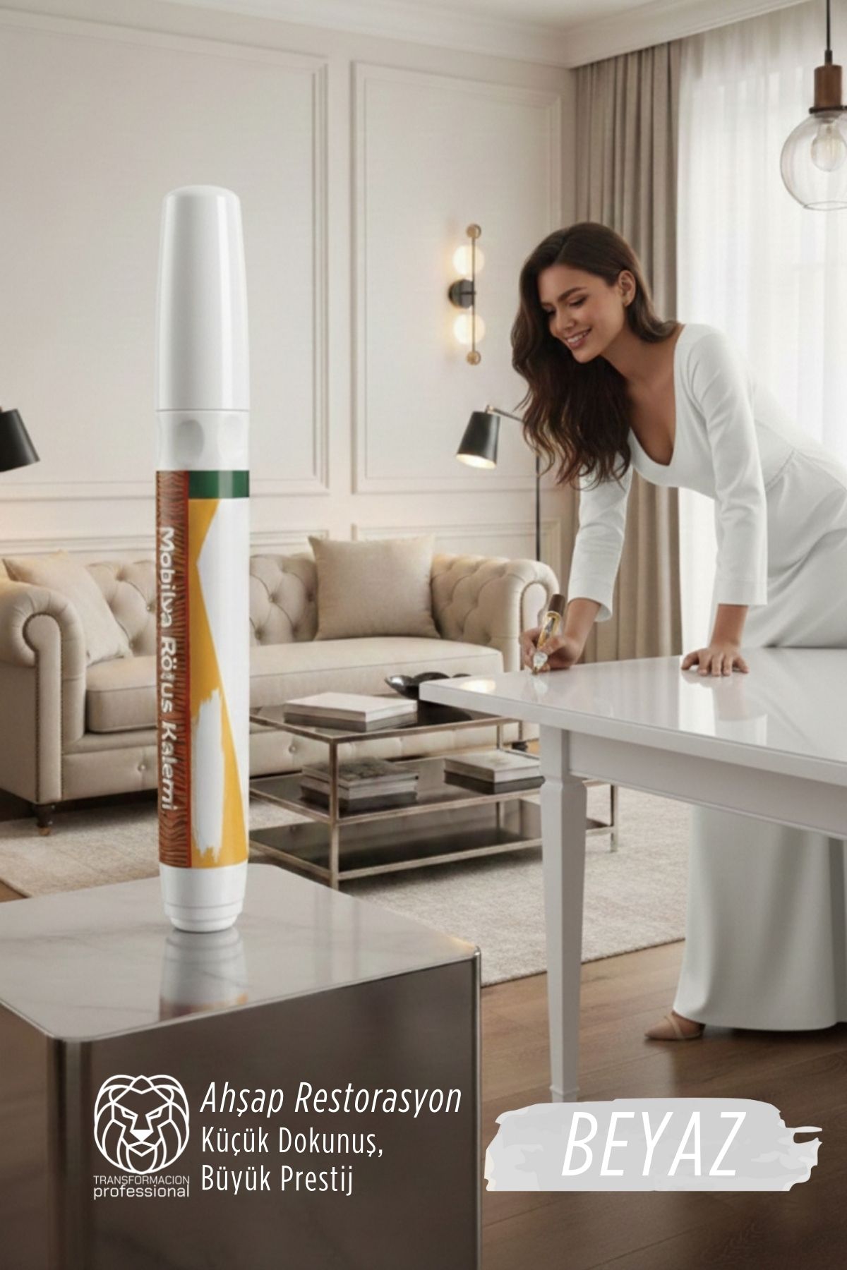 Beyaz Renk Mobilya Rötüş Kalemi –  Lake ve Ahşap Yüzeyler İçin Çizik ve Restorasyon Kalemi 722789