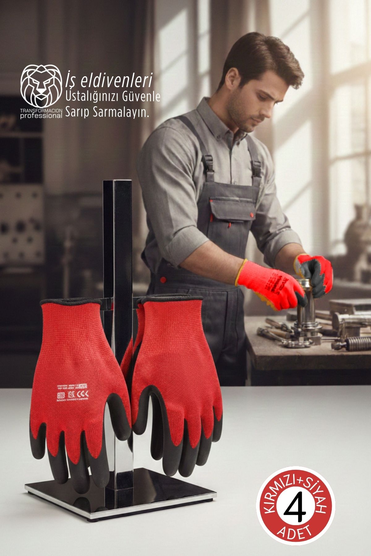 Ultra Dayanıklı Kavrama Teknolojili 4'lü İş Eldiveni Seti - Profesyonel Atölye ve Montaj Serisi 722784