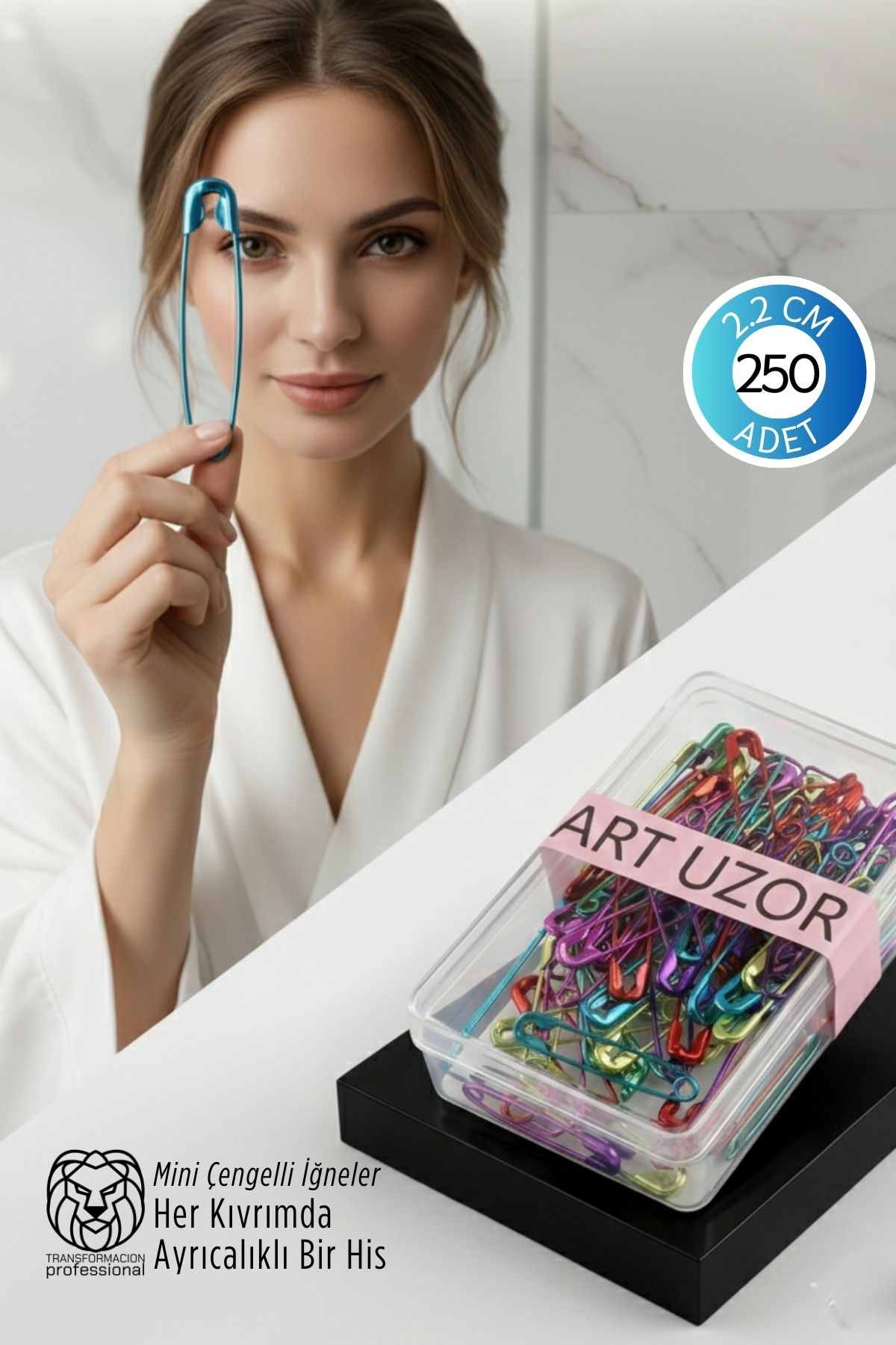 Renkli Mini Çengelli İğne Seti 250 Adet - 2.2 cm Paslanmaz Metal Tasarım, Hobi ve Terzi Aksesuarı 722774