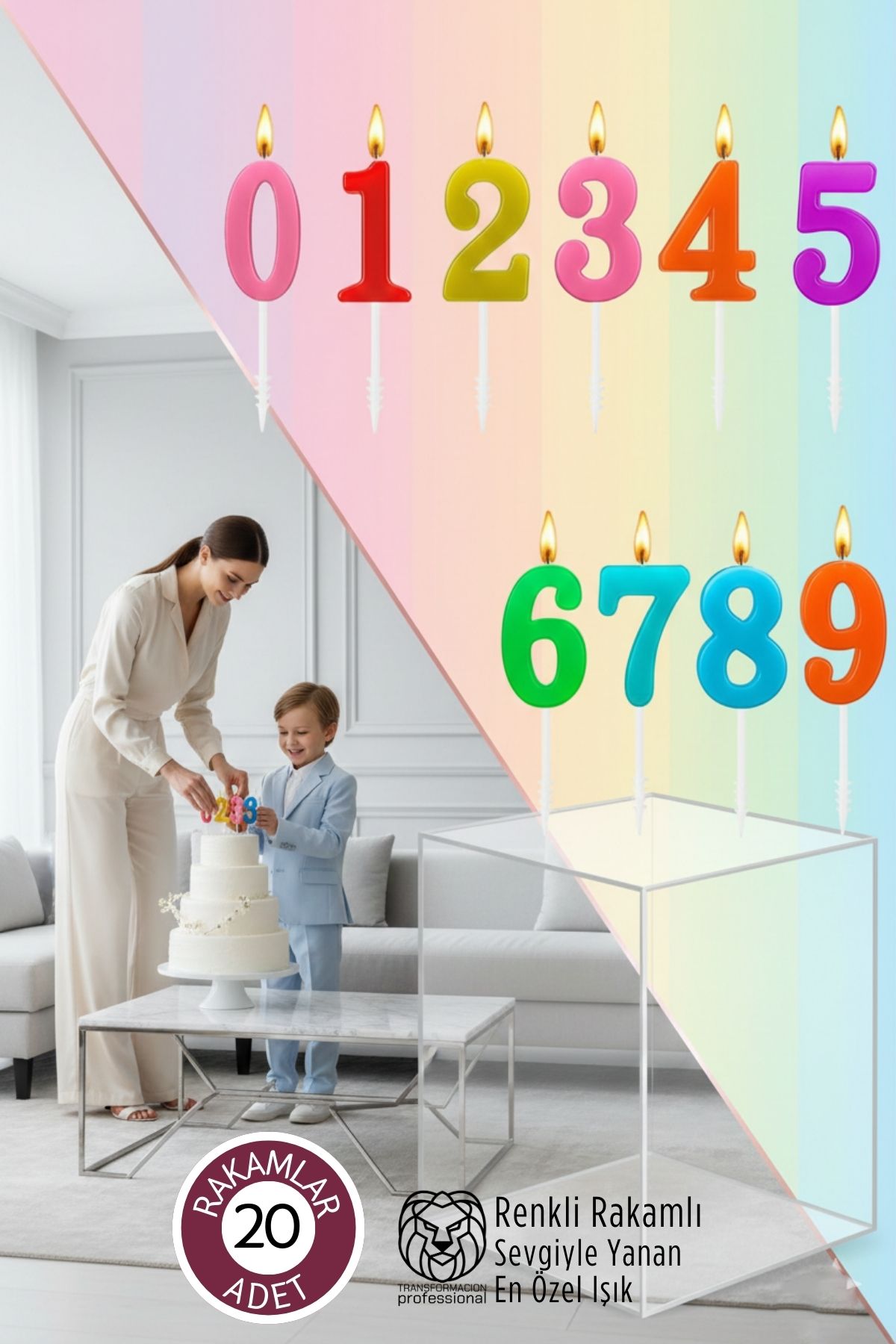 Renkli Rakamlı Doğum Günü Pastası Mum Seti - 20 Adet Premium Tasarım Mum 722766