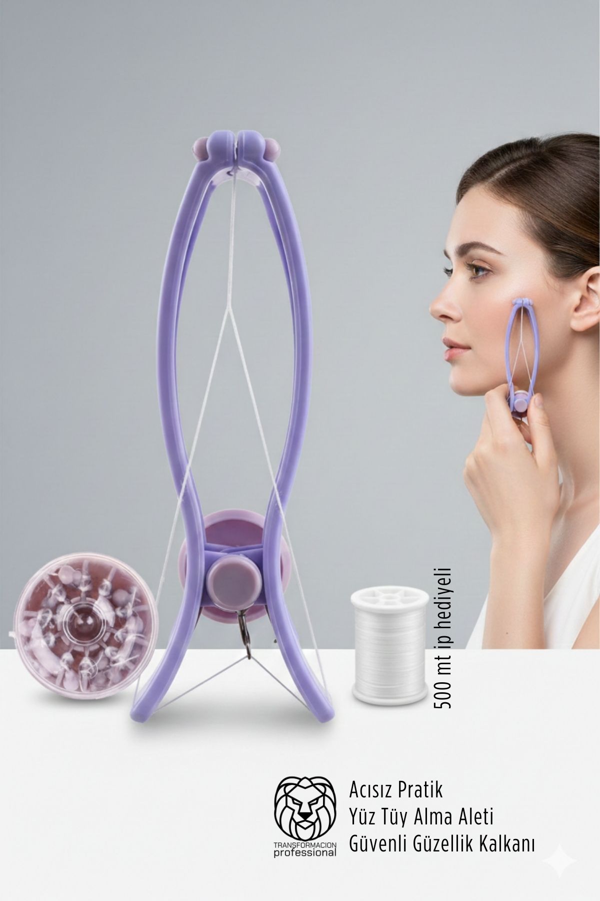 Acısız Pratik Yüz Tüy Alma Aleti & 500 metre yedek İpli Epilasyon Yayı Pürüzsüz Dokunuş 722741