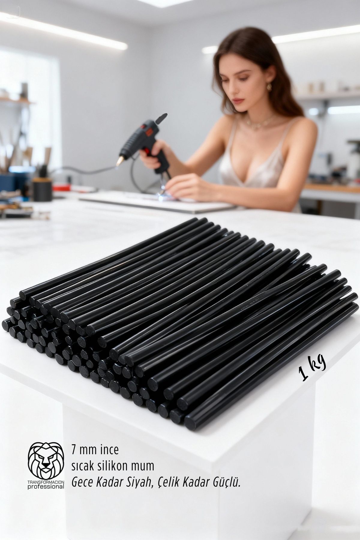 7mm Profesyonel Seri Ultra Güçlü İnce Siyah Sıcak Silikon 1 Kg 722734