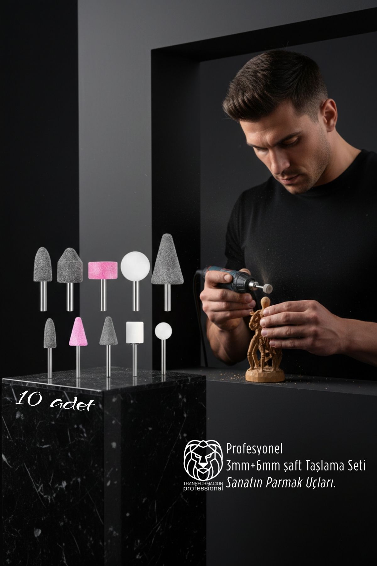 10'lu Dremel Ve Matkap Ucuna Taşlama Seti - 3mm+6mm Şaft Profesyonel Oyma, Şekillendirme ve Rötuş Uçları 722730