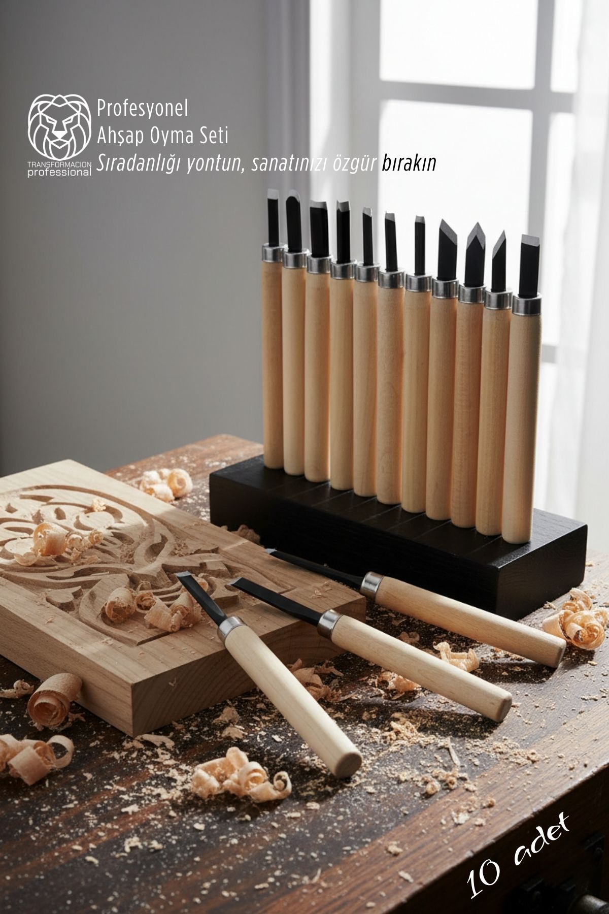10'lu Profesyonel Ahşap Oyma Seti - Çelik Uçlu Ergonomik Zanaatkar Takımı 722728