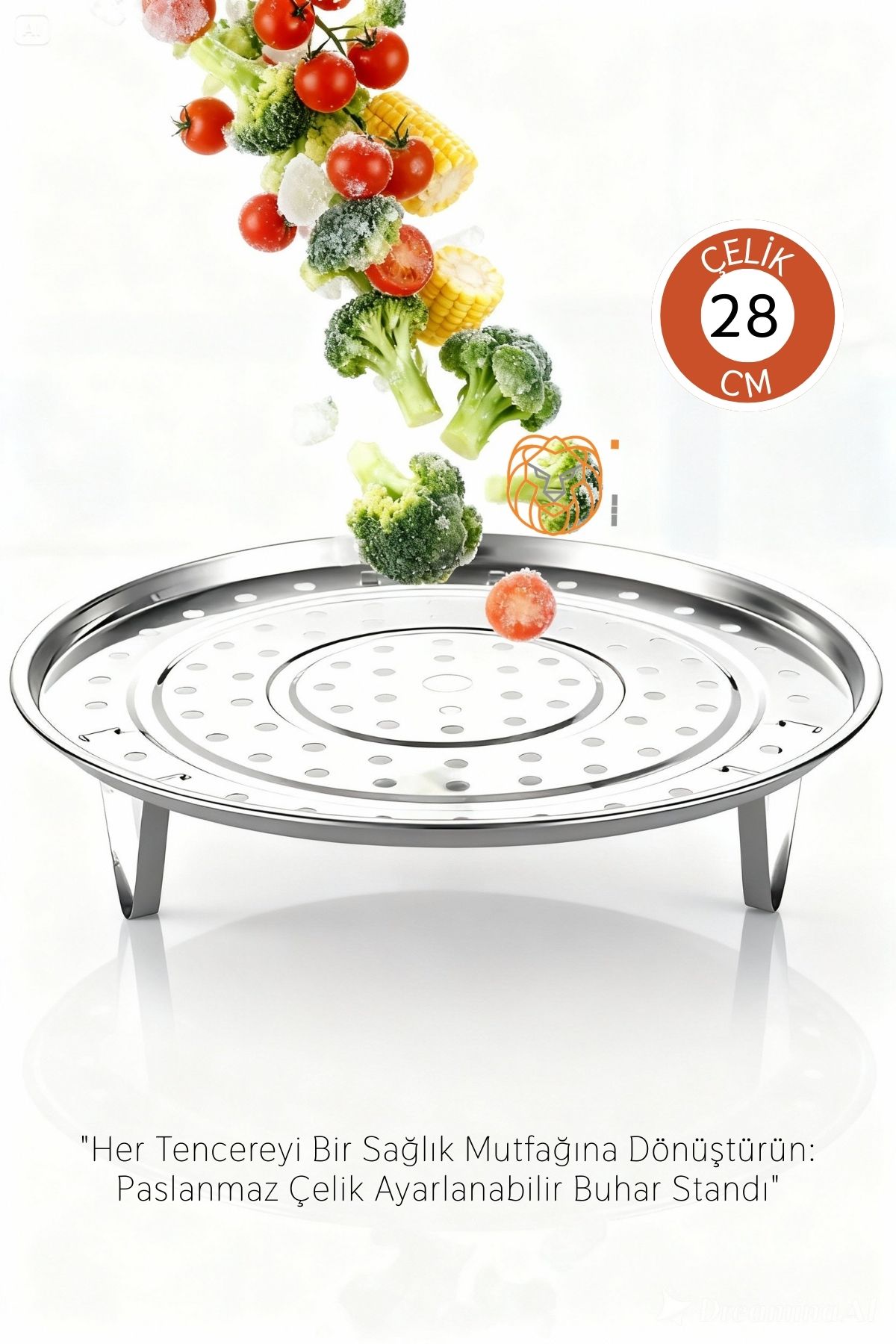 Inox Çelik Ayaklı Buharlı Pişirme Aparatı - 28 cm Çok Amaçlı Tencere İçi Haşlama Standı 722699