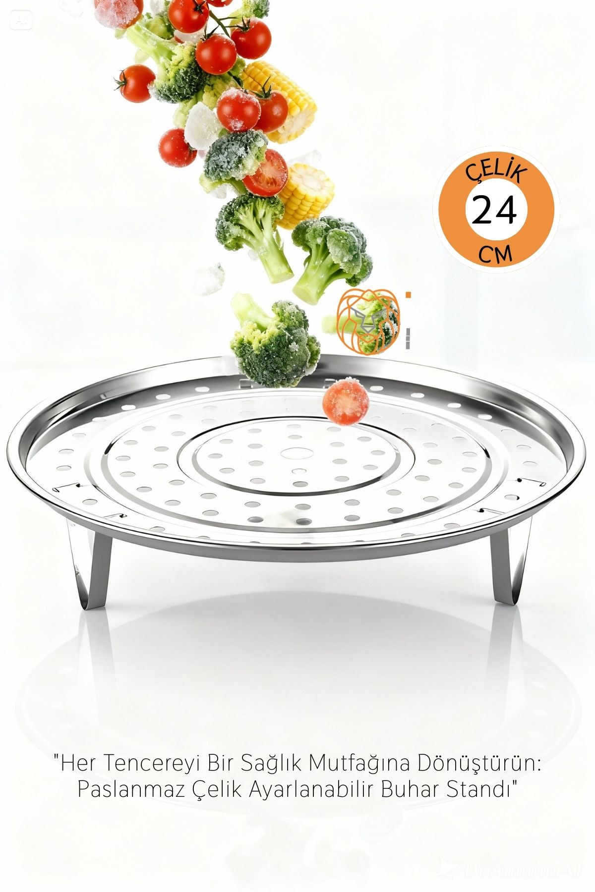 Inox Çelik Ayaklı Buharlı Pişirme Aparatı - 24 cm Çok Amaçlı Tencere İçi Haşlama Standı 722697