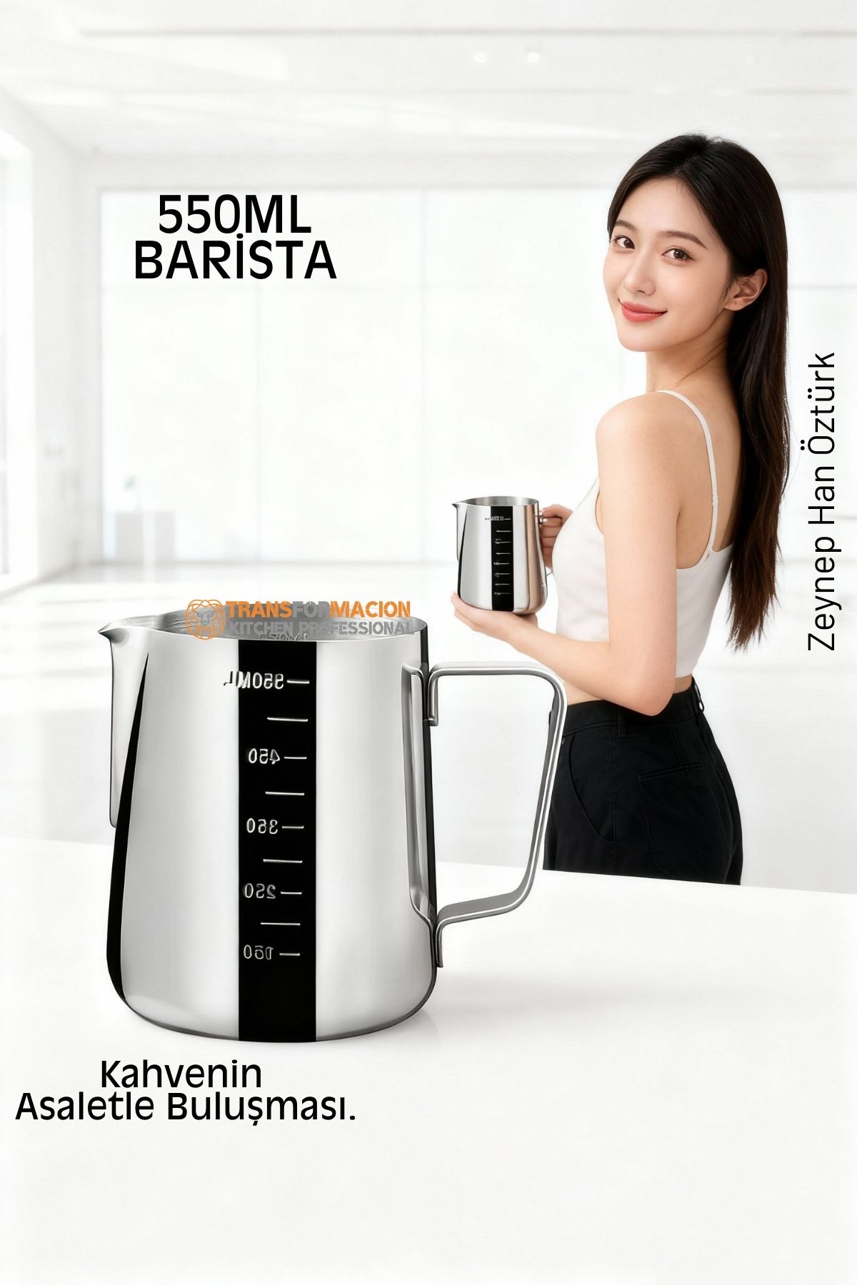 İnox 550ml Barista Süt Sürahisi - Süt Köpürtme Potu -  Paslanmaz Çelik  722676